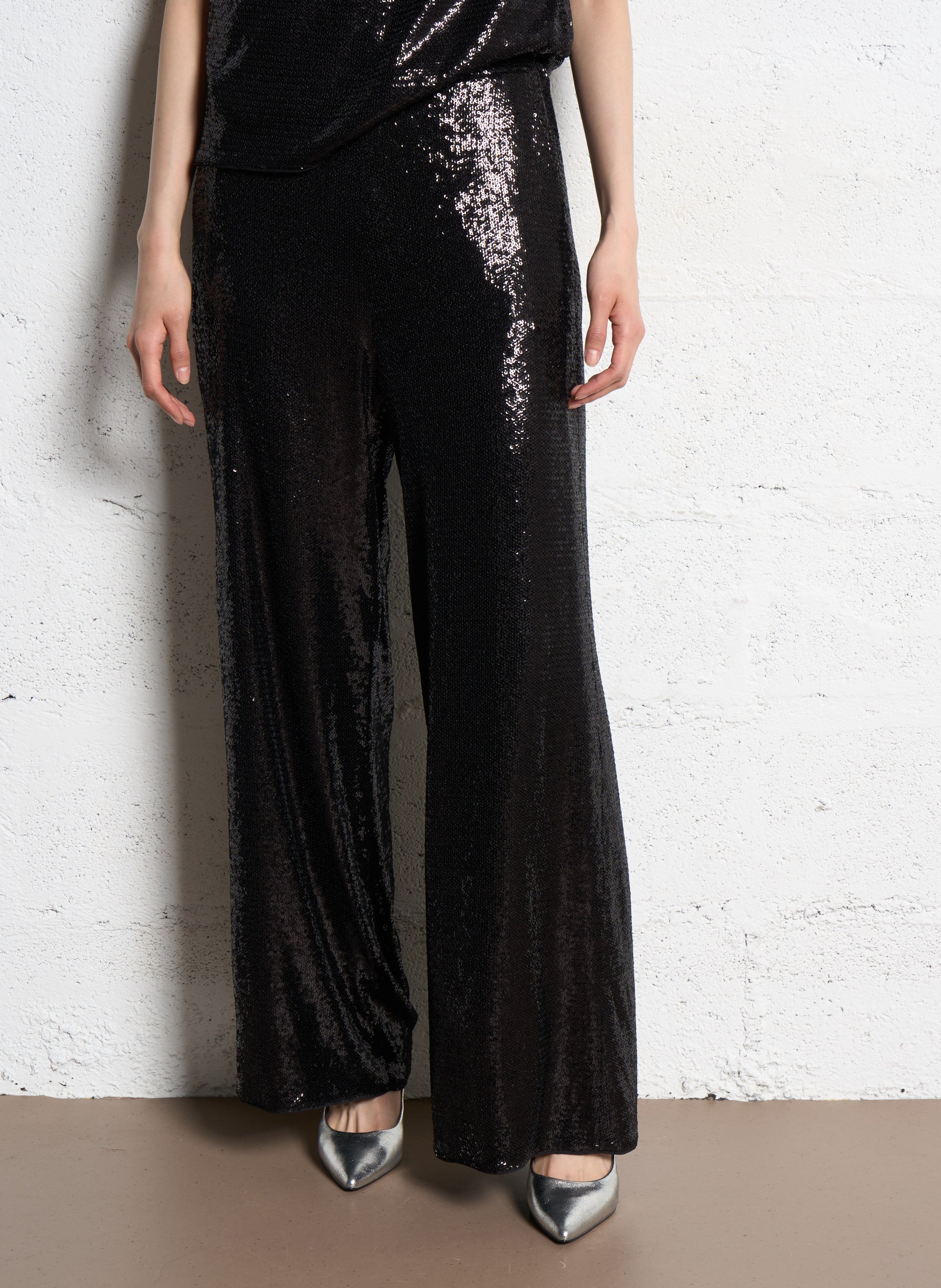 Pantalon large orné de sequins  SUNCOO Noir