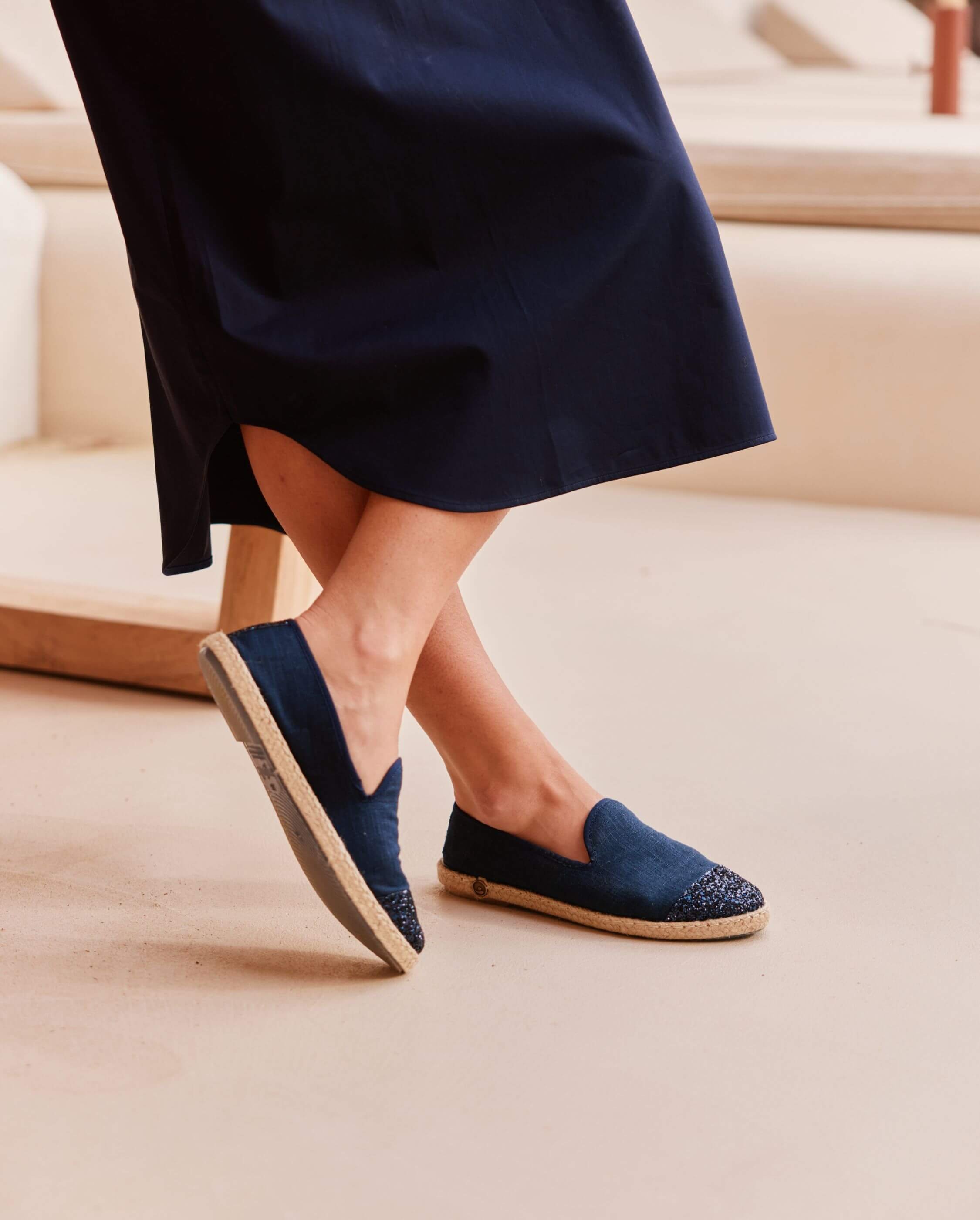 Women's linen espadrilles, navy glitter ANGARDE Blue