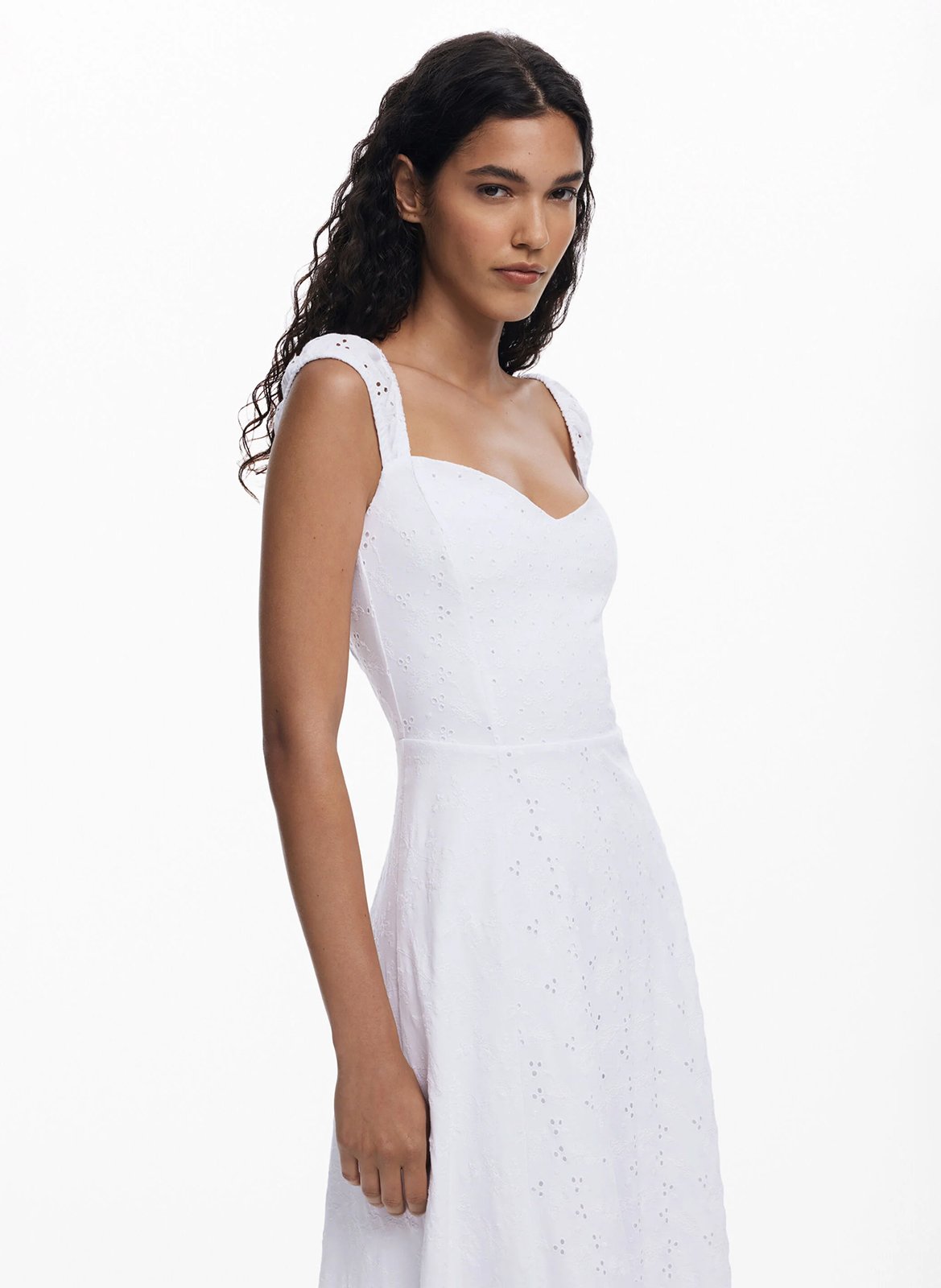 Abito midi scollato a cuore in cotone DESIGUAL Bianco