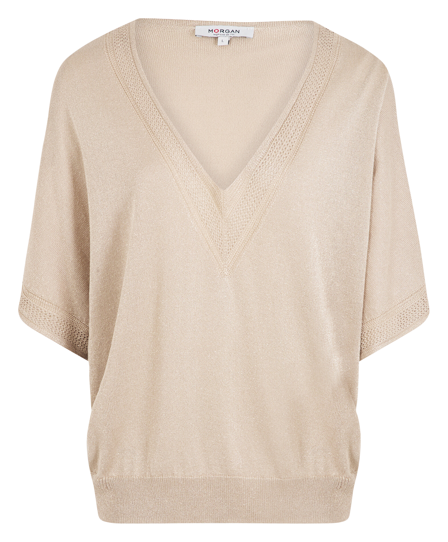 Straight V-neck sweater with metallic detail MORGAN Beige