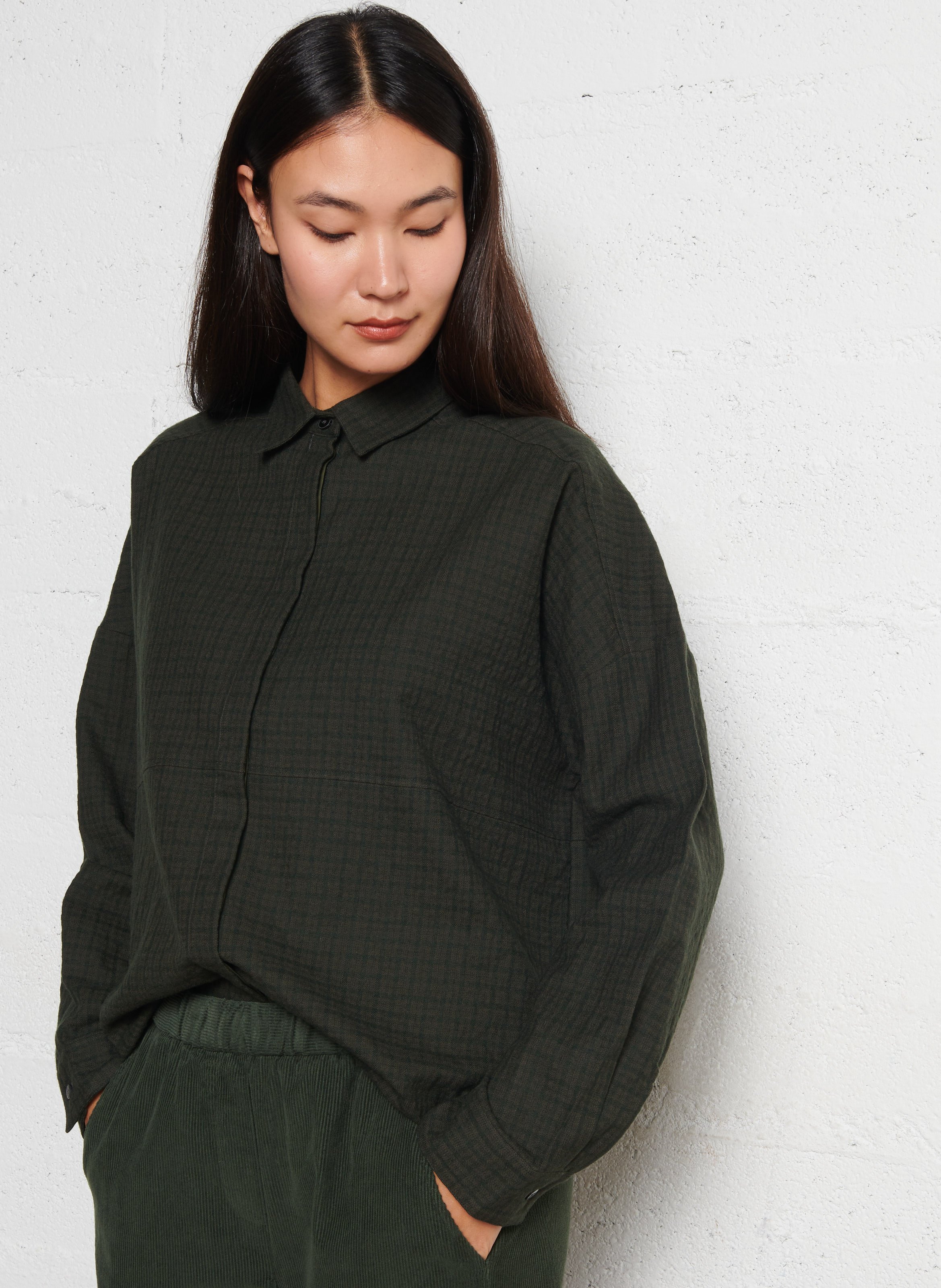 Chemise oversize en coton et en laine mélangée POMANDERE Multicolore