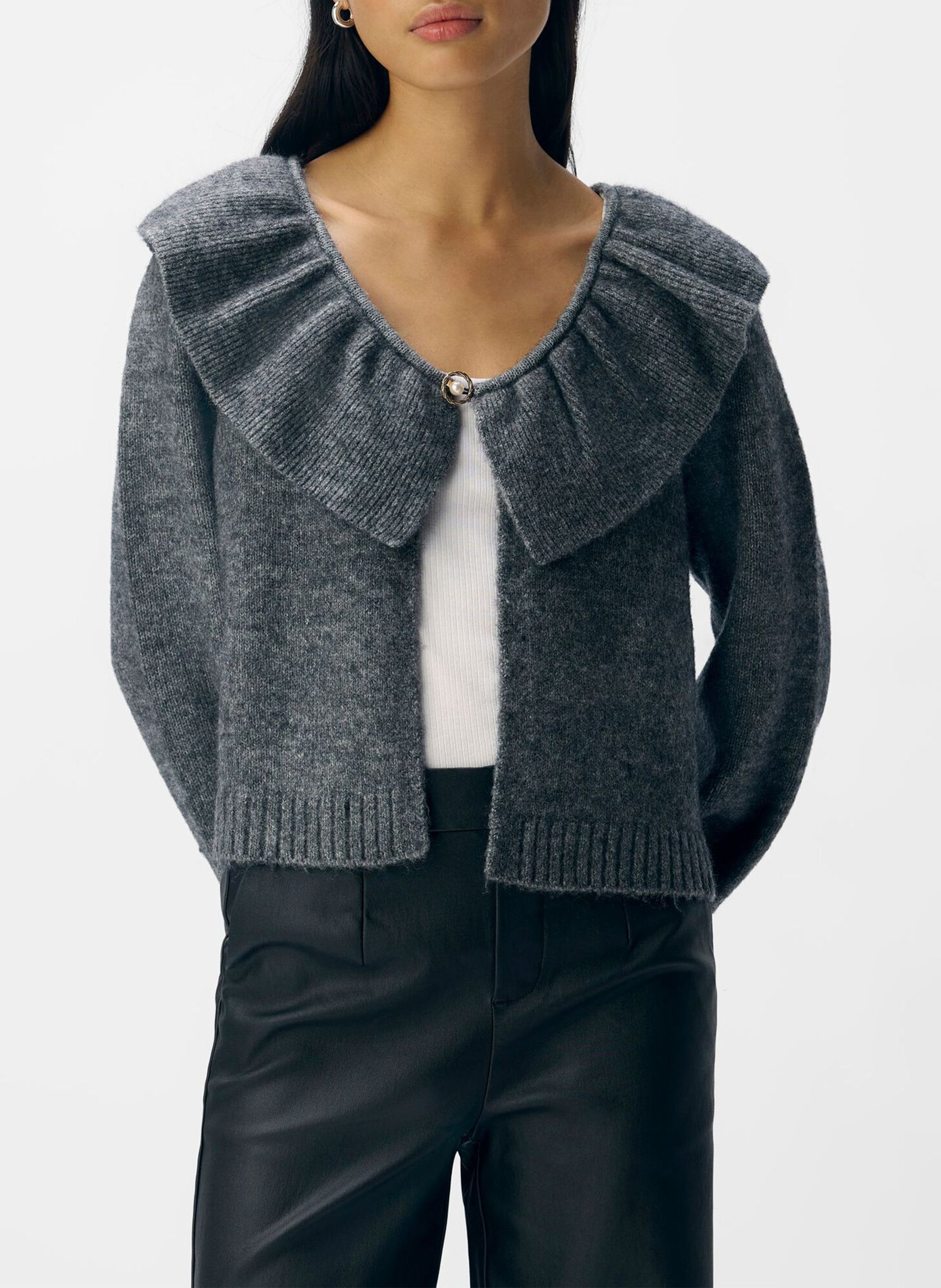 Recht gebreid vest met ronde hals OBJECT Grijs