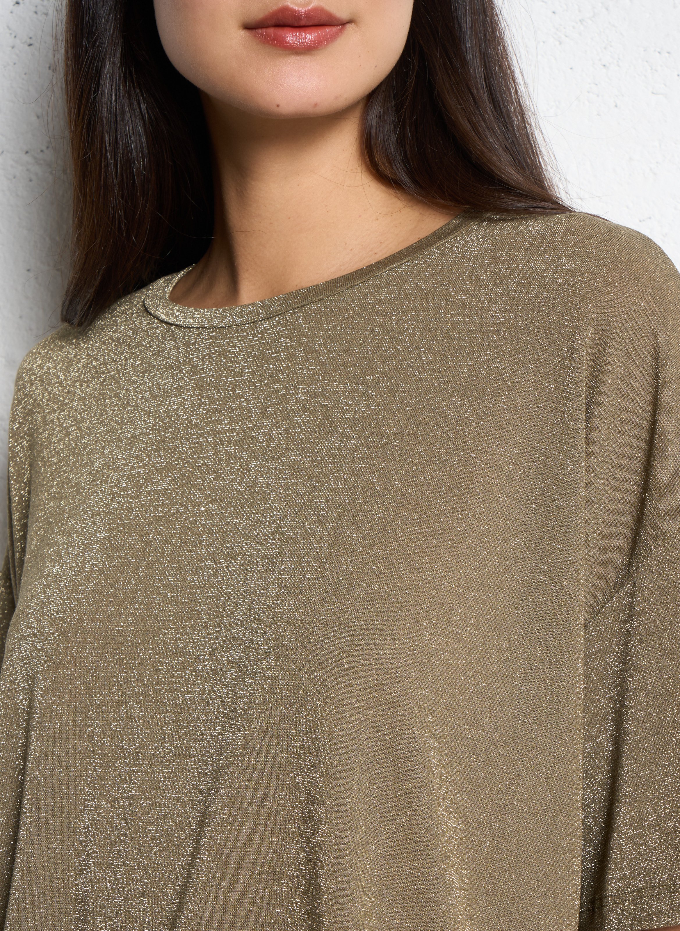 Flowy loose sequined t-shirt PLEASE Khaki