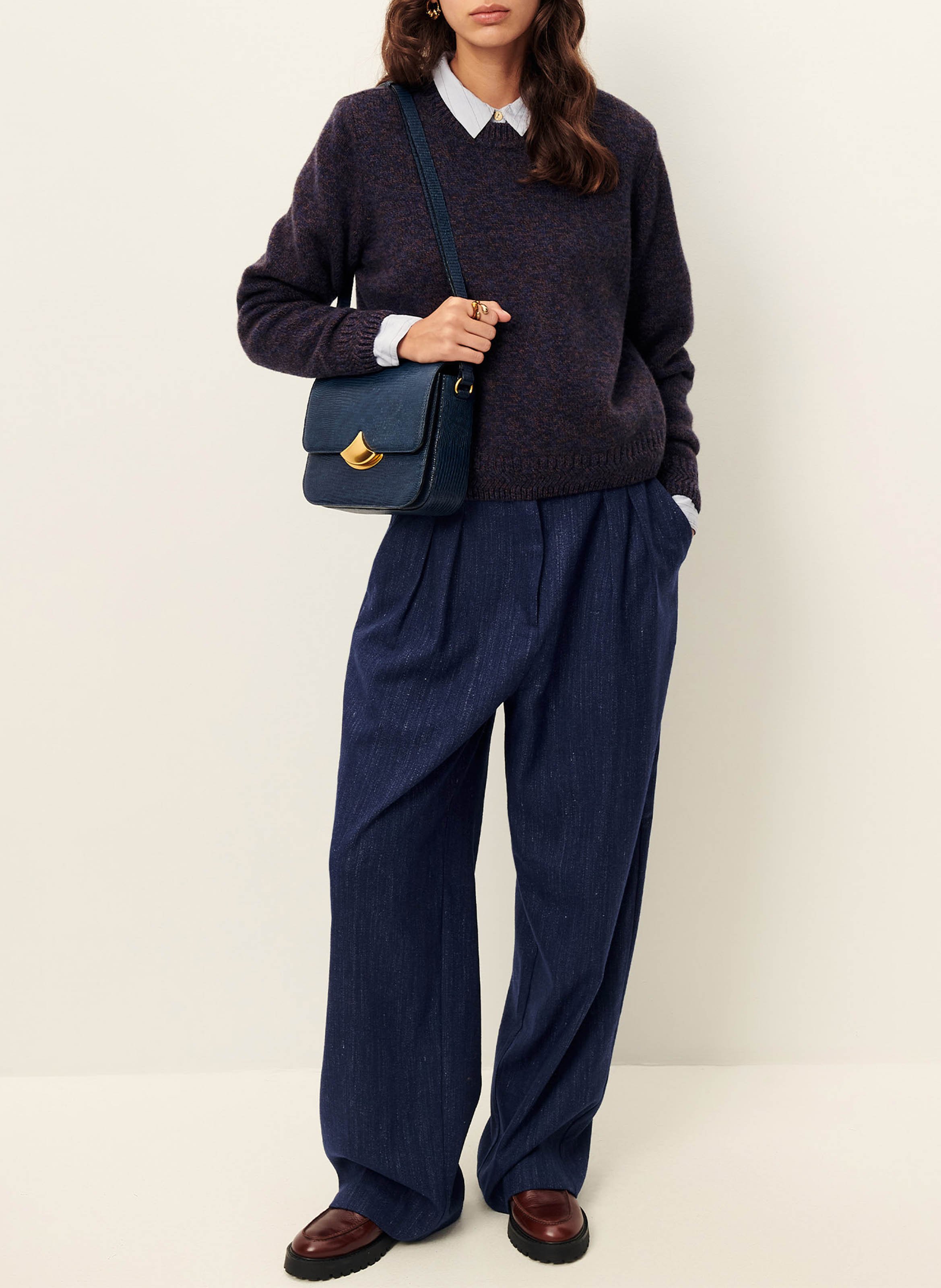 Pull droit col rond en laine mérinos SESSUN Bleu