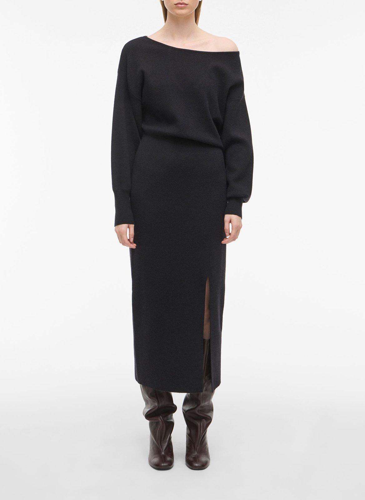 Midi dress with asymmetric neckline ROUGE EDIT Grey