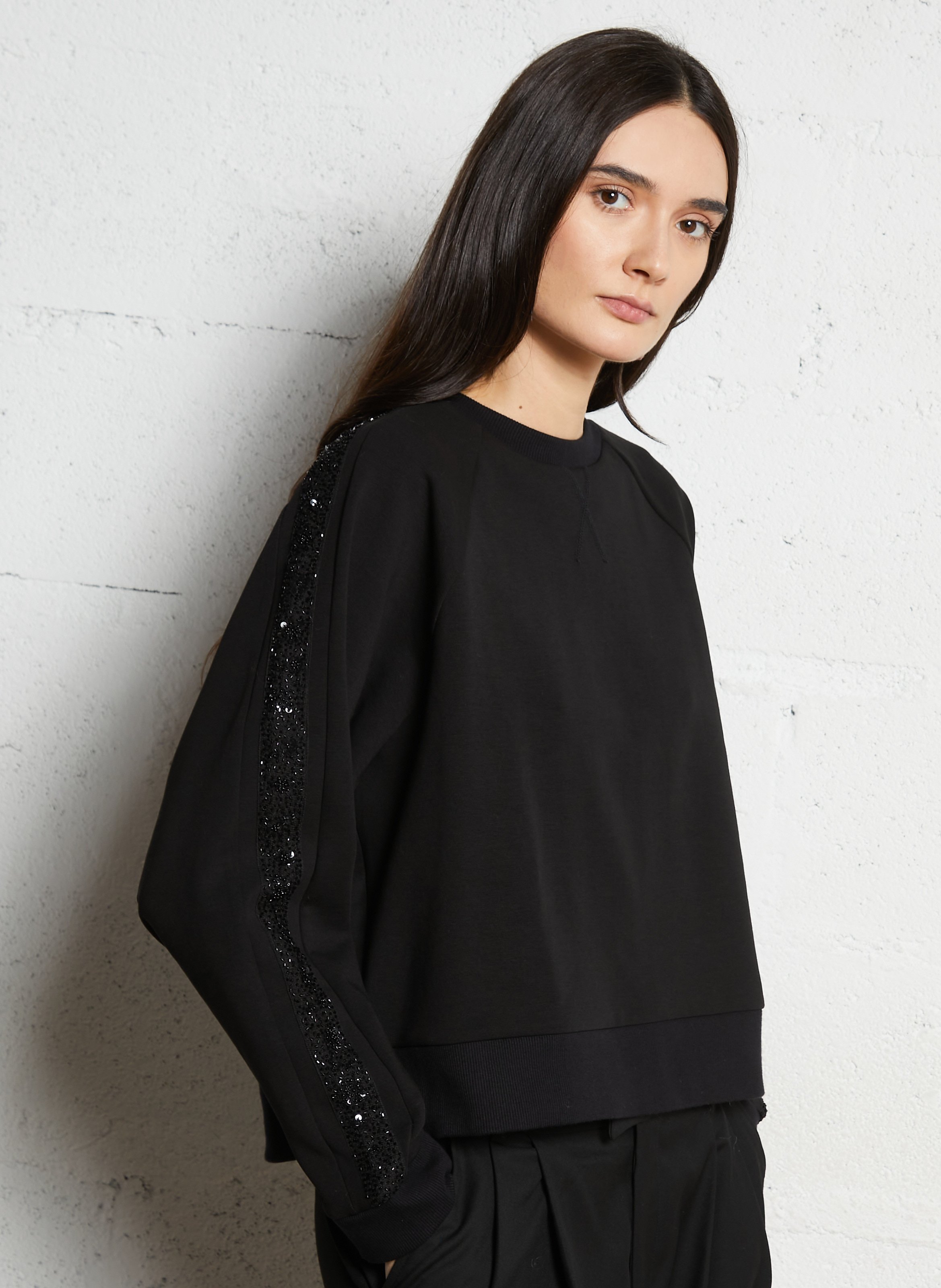 Sweat droit uni à détail sequins IKKS Noir