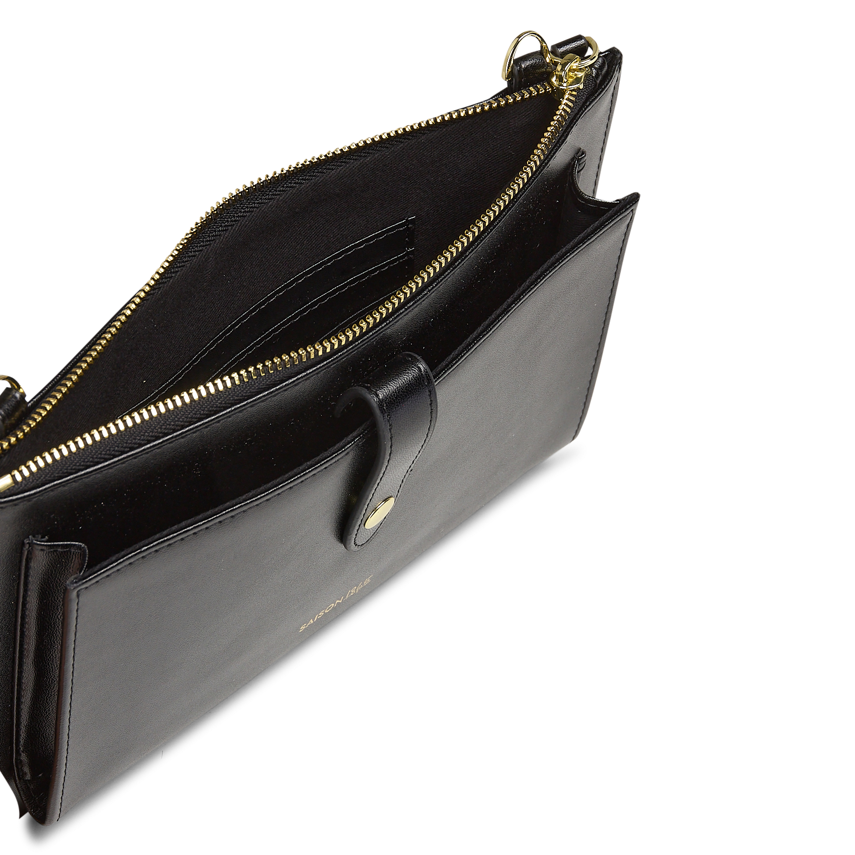 Leather flap bag with logo SAISON 1865 Black