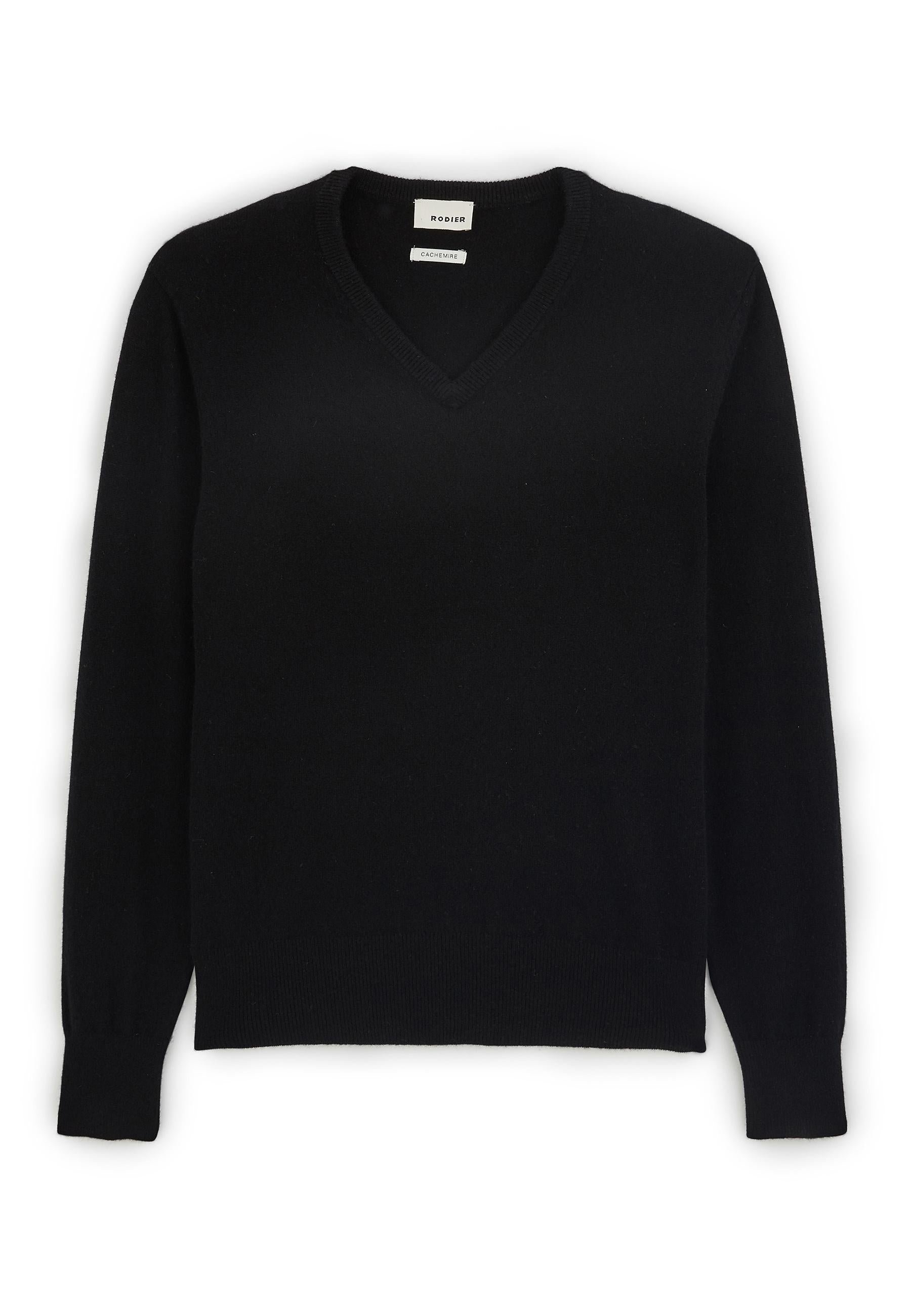Pull homme col v en cachemire 2 fils RODIER Noir