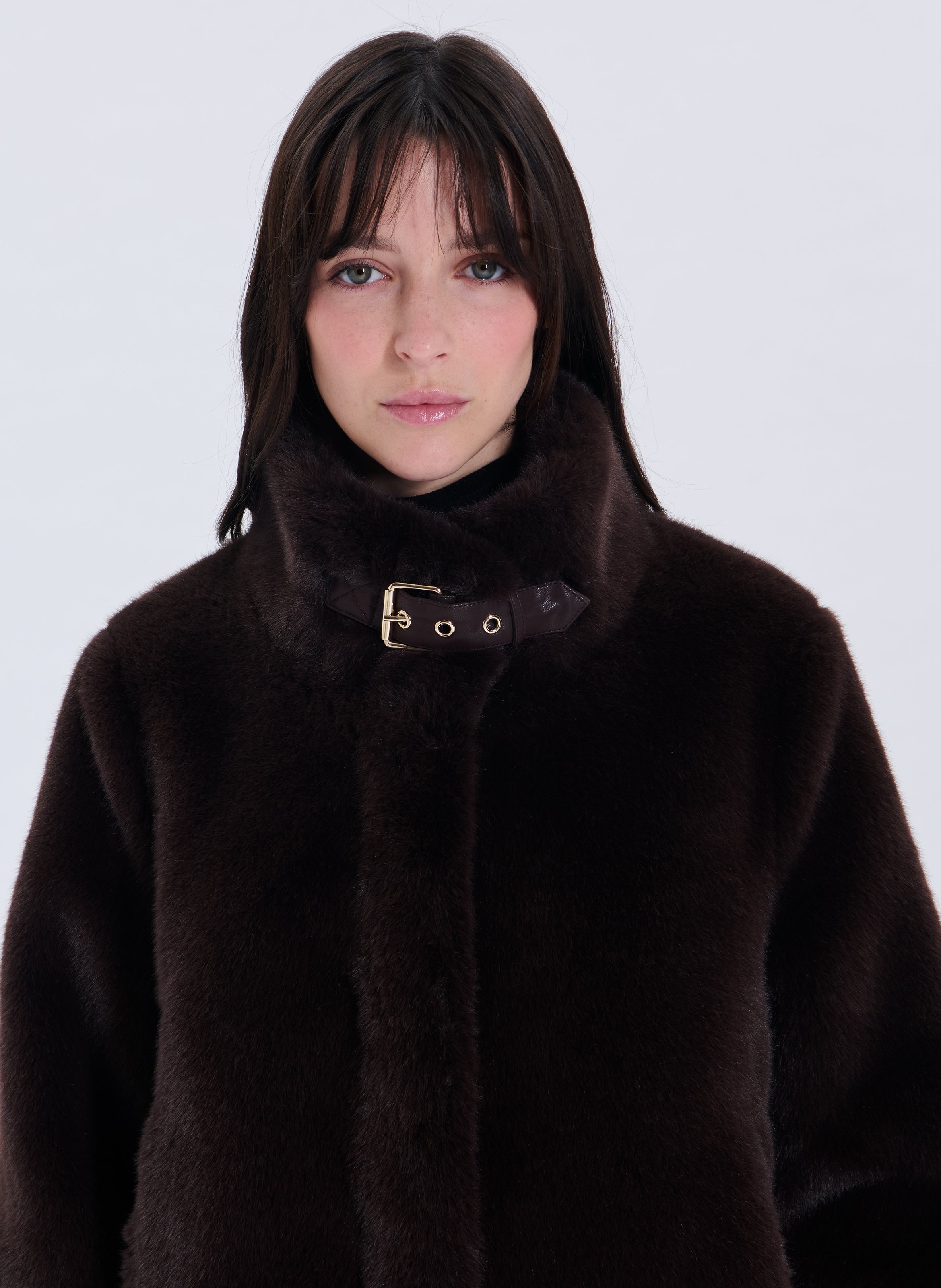 High-neck faux fur jacket ZAPA Brown