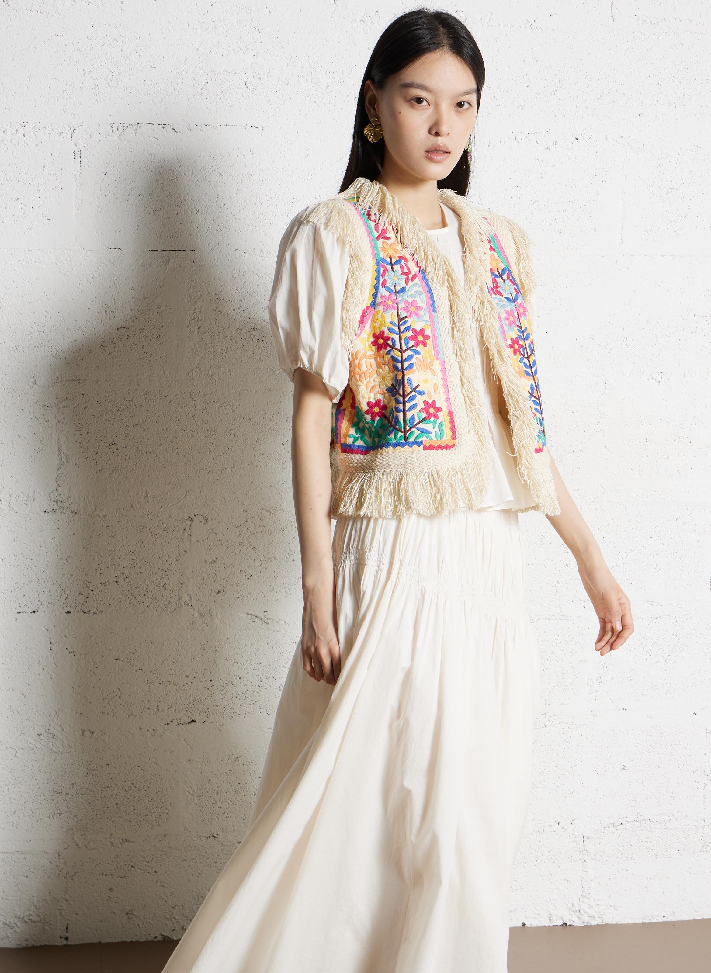 Recht, katoenen vest met V-hals ANTIK BATIK Veelkleurig