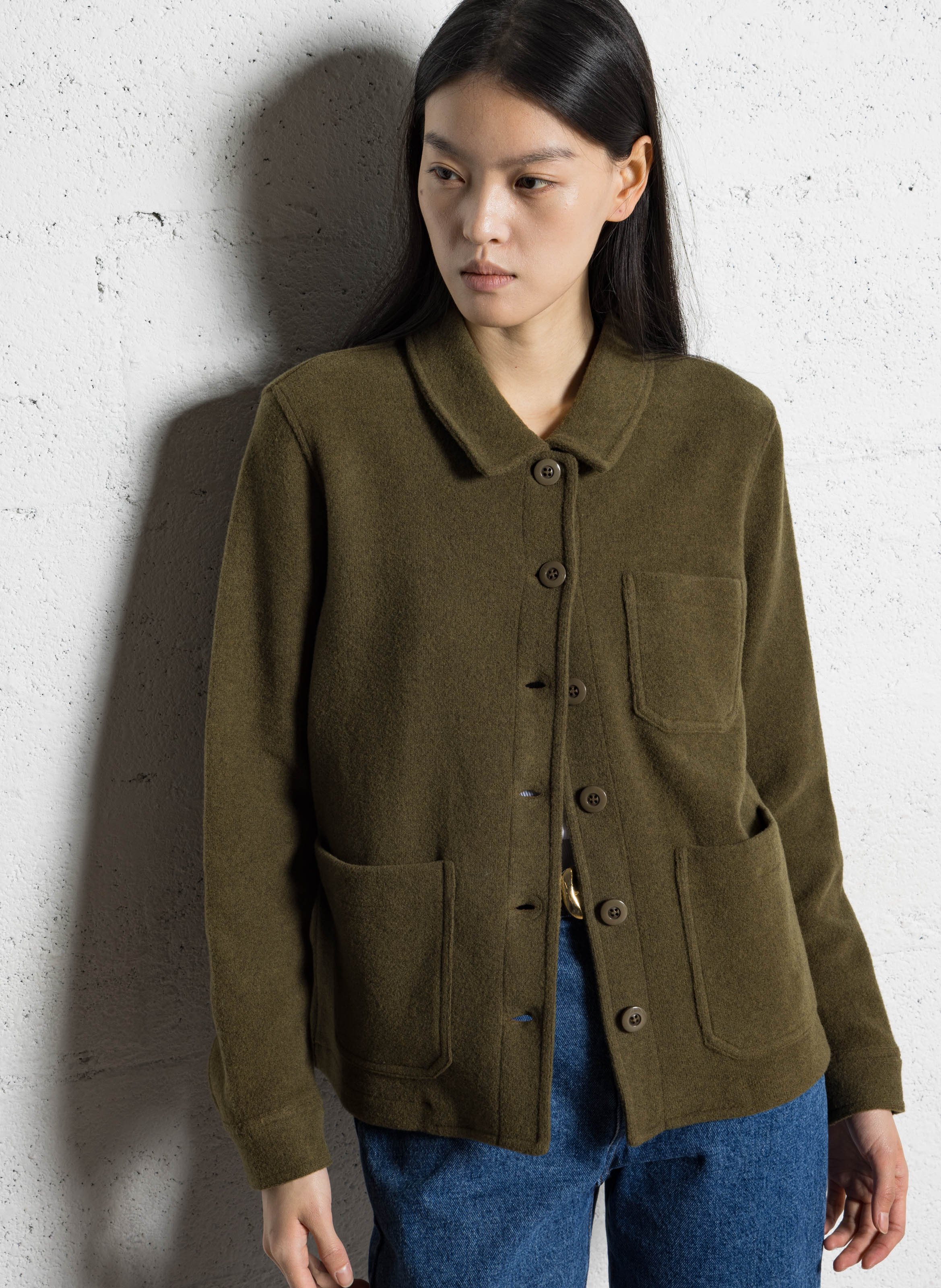 Cardigan droit col classique en maille BENSIMON Kaki