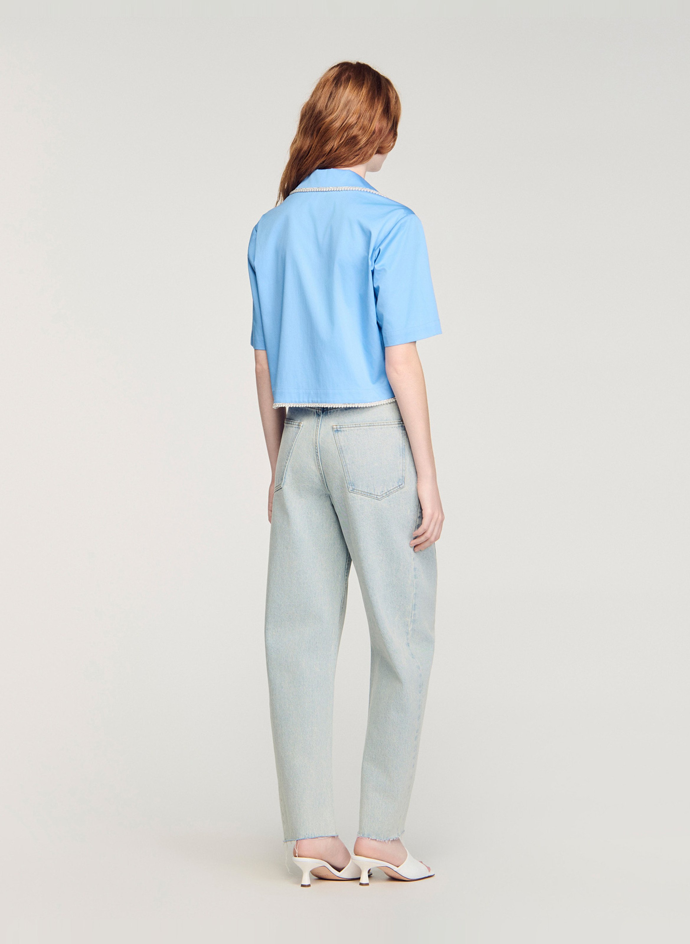 Korte blouse met pareldetail SANDRO Blauw