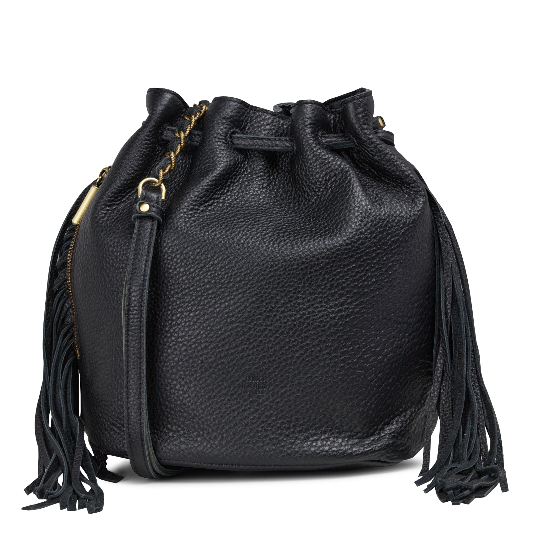 Schoudertas met franjes van generfd leer MILA LOUISE