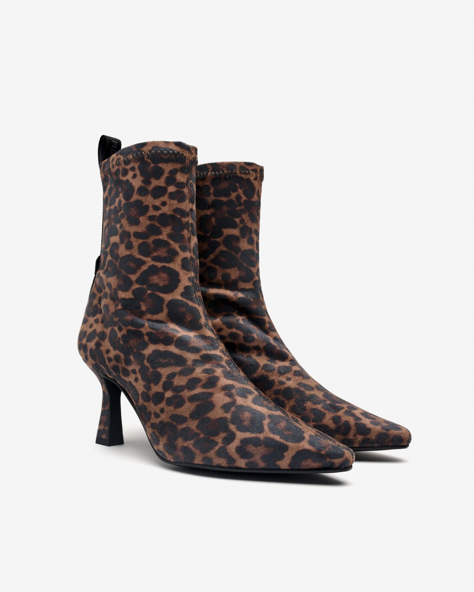 Stretch fabric ankle boots in leopard print faux suede. PEDRO MIRALLES Brown