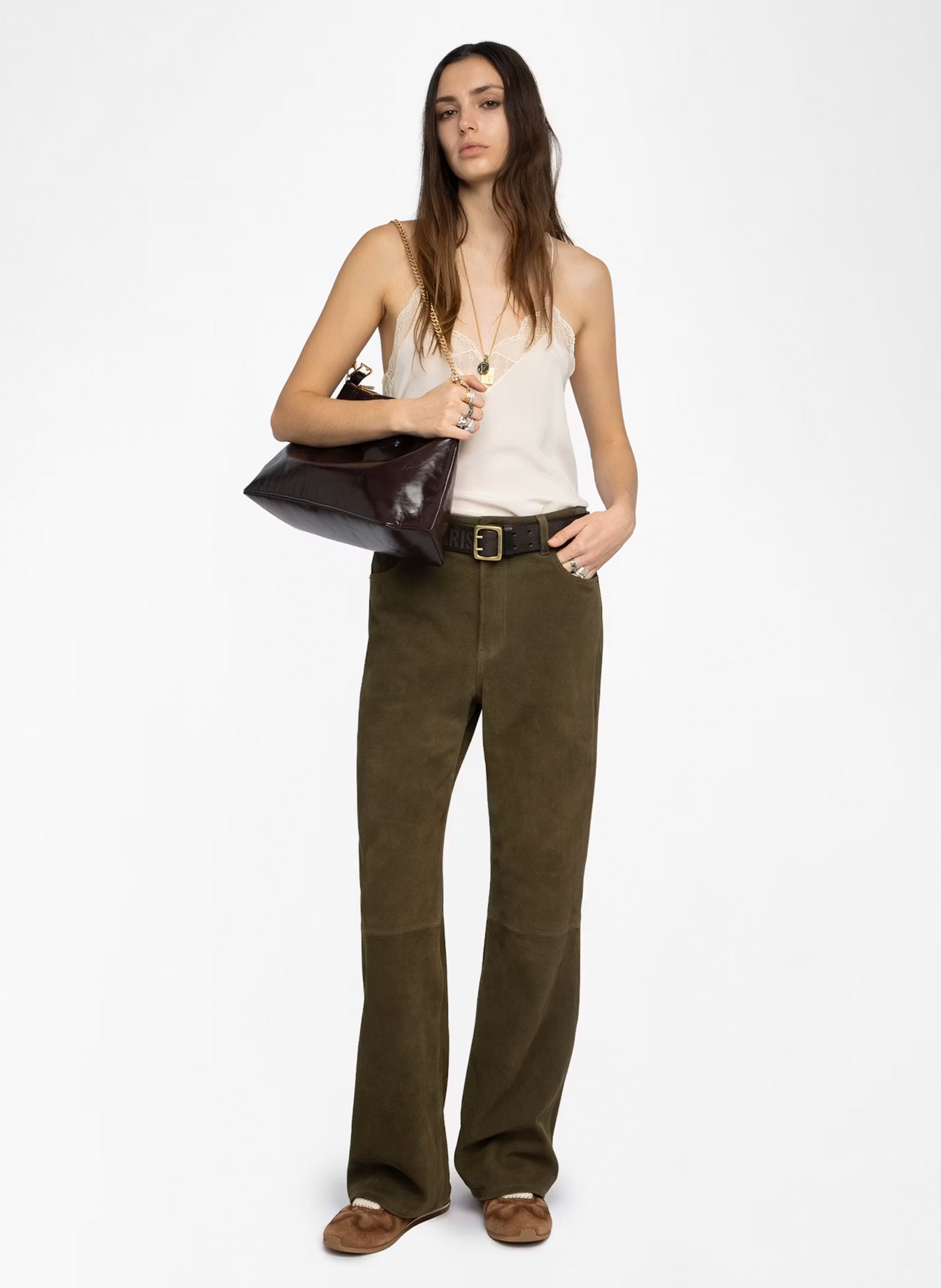 High-waisted straight leather pants ZADIG&VOLTAIRE Green