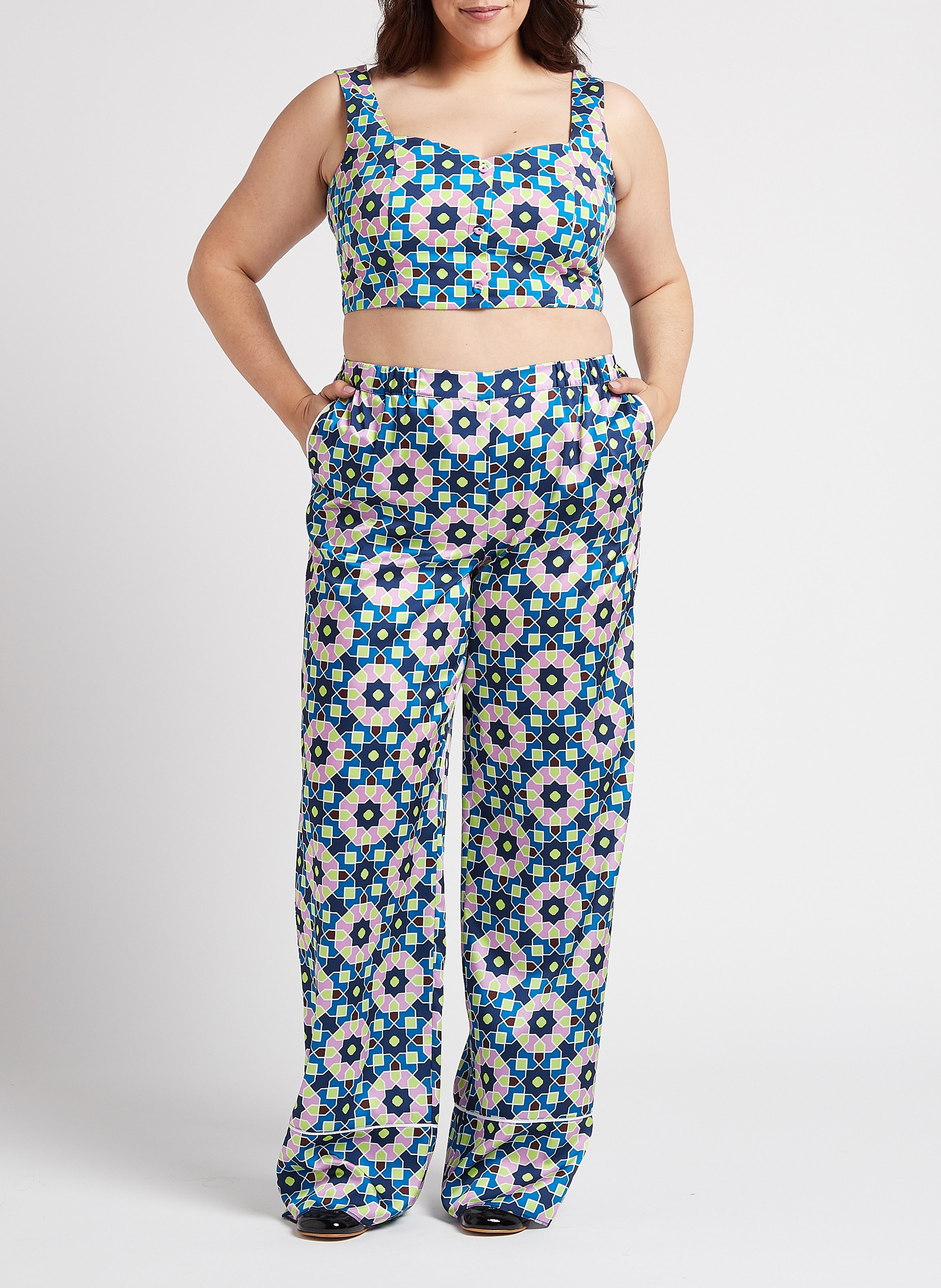 Weite, fließende Hose mit Print PERSONA by Marina Rinaldi Blau