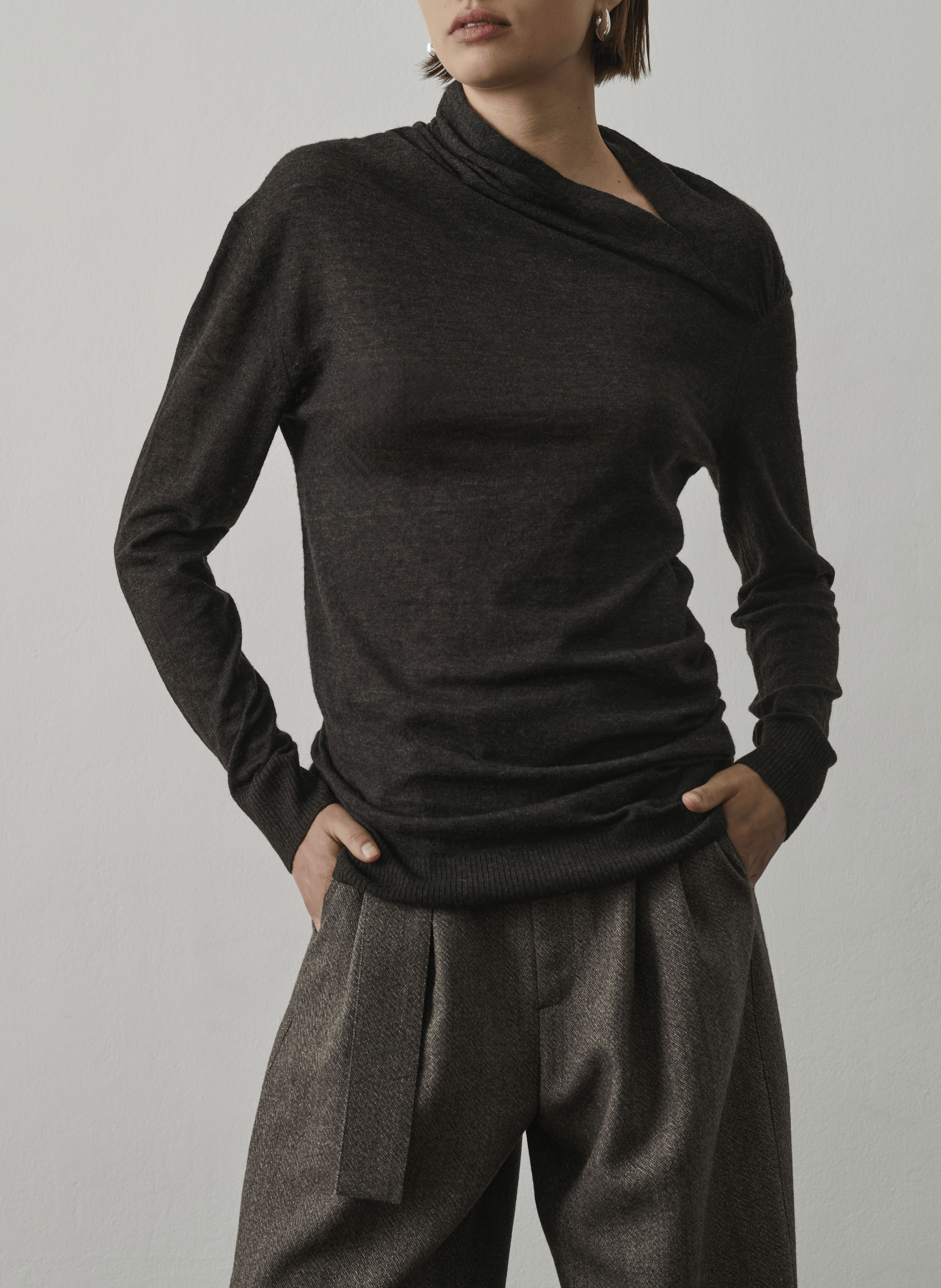 Pullover mit geradem, gerafftem Kragen aus Wollmischung SOEUR Braun