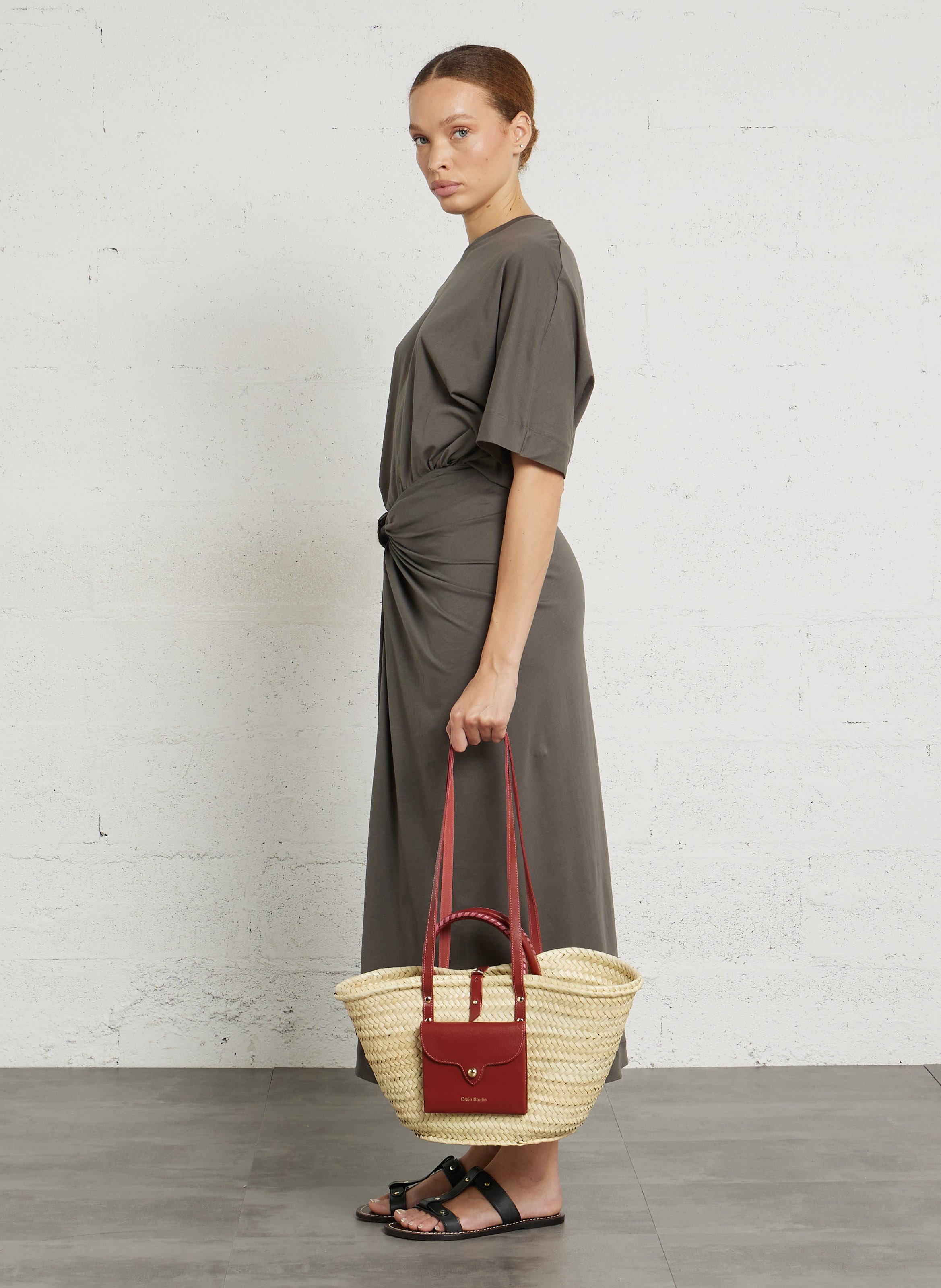 Panier tressé en doum CRAIE STUDIO Rouge