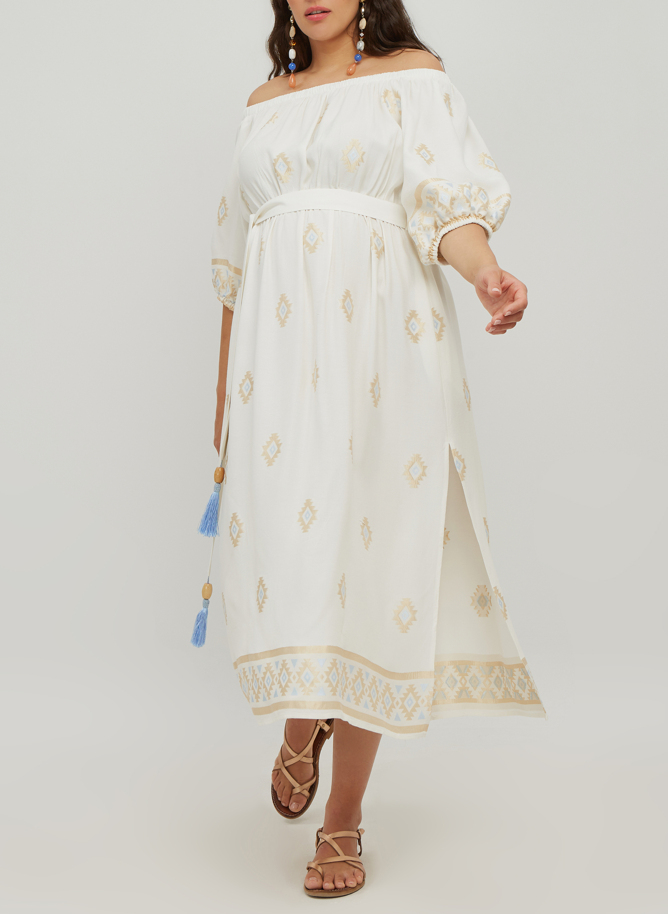 Robe midi imprimée en viscose  MAT FASHION Blanc