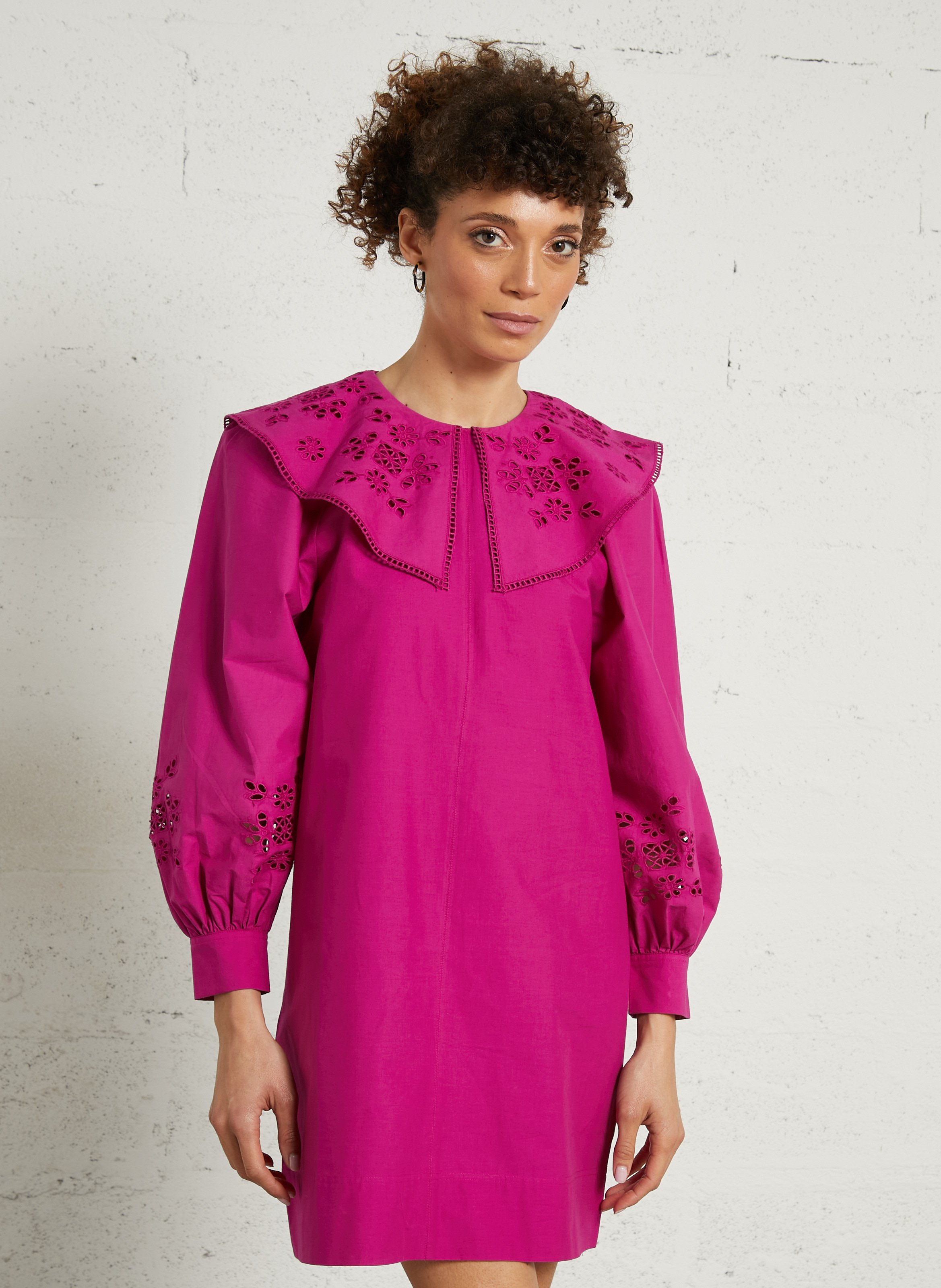 Robe courte col rond en coton DES PETITS HAUTS Violet