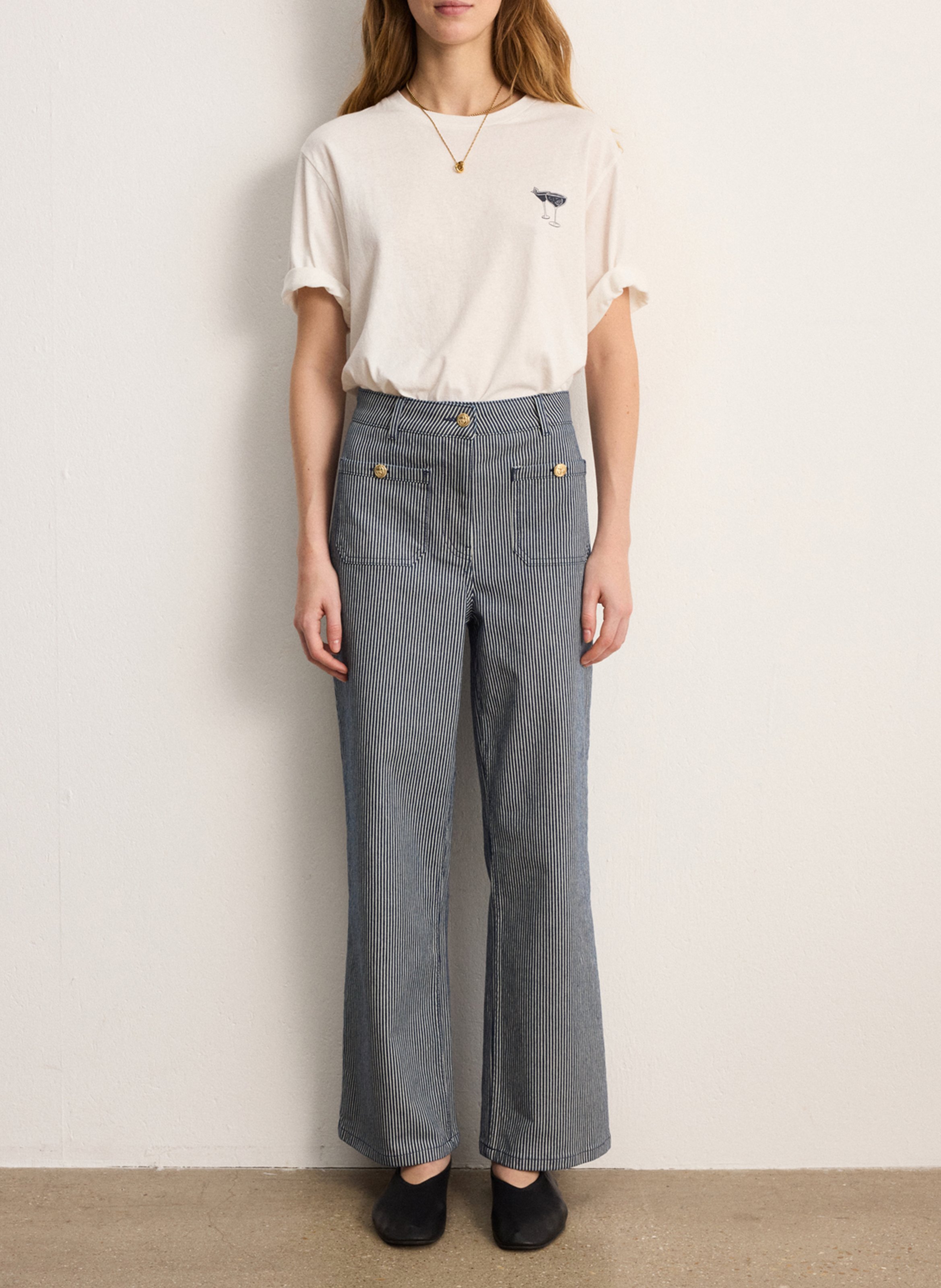 Jean évasé taille haute en coton mélangé PABLO Bleu