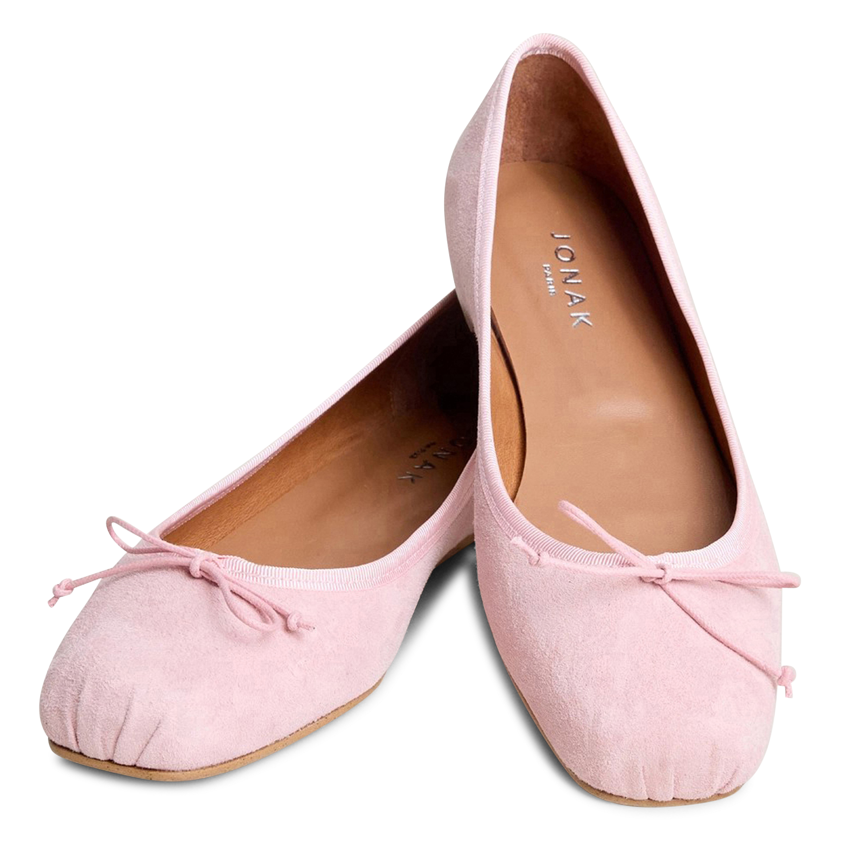 Square-toe suede leather ballerina flats JONAK Pink
