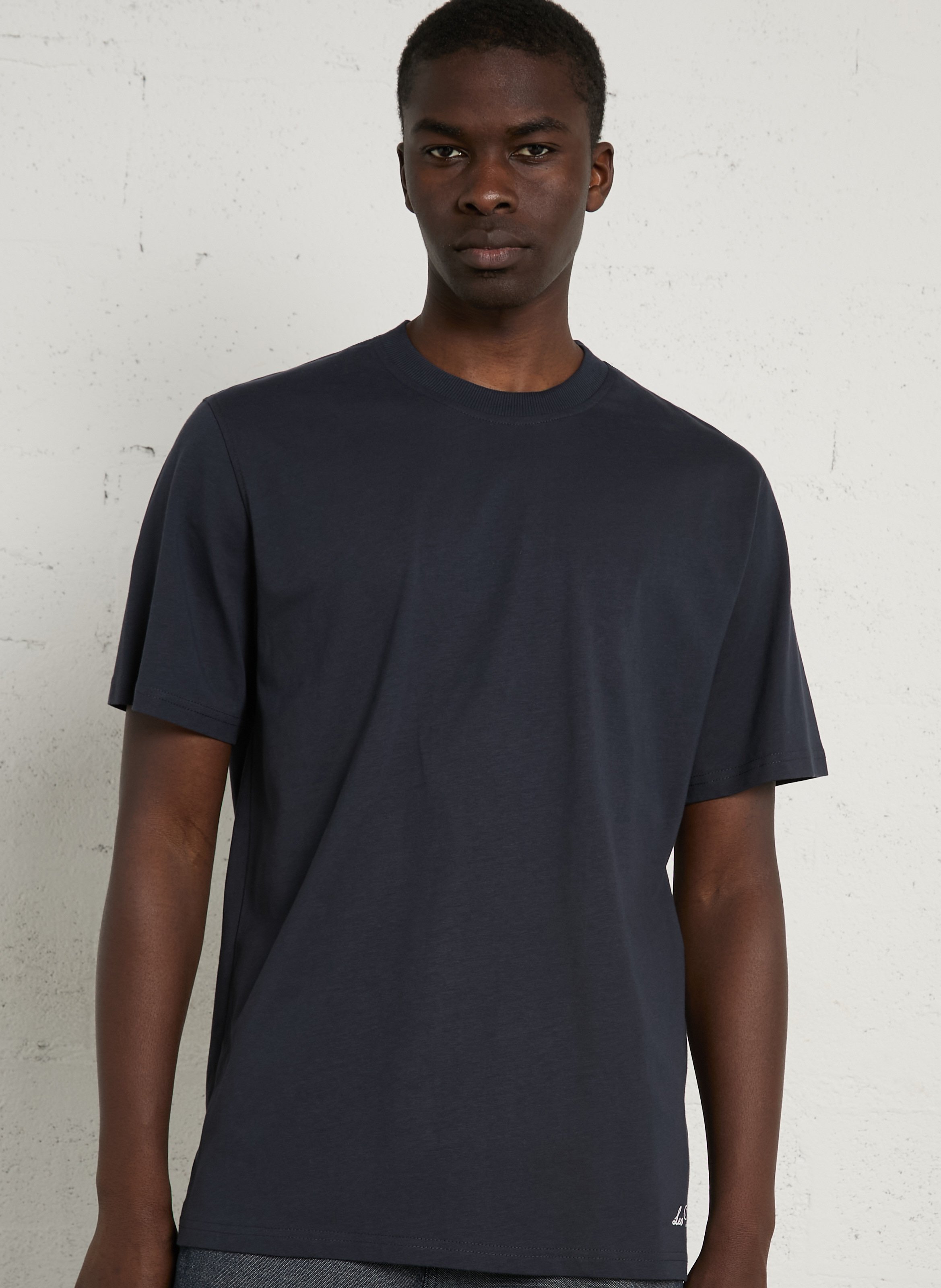 Straight round-neck printed organic cotton T-shirt LES DEUX Blue