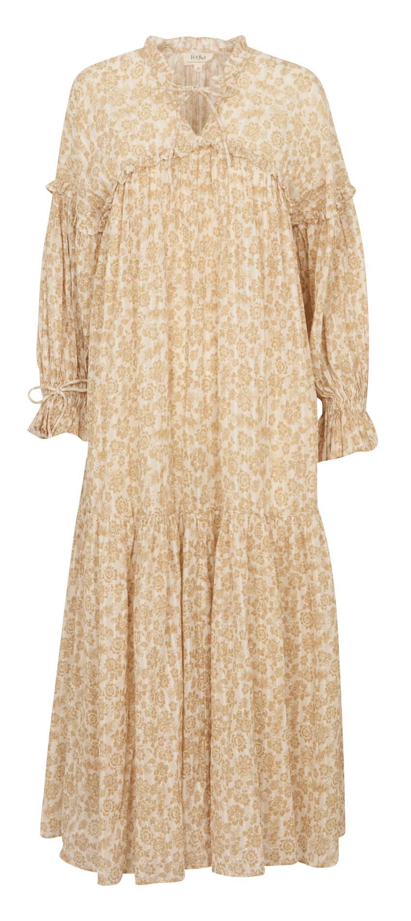 Geblümtes Maxikleid mit V-Ausschnitt FEEKA Beige