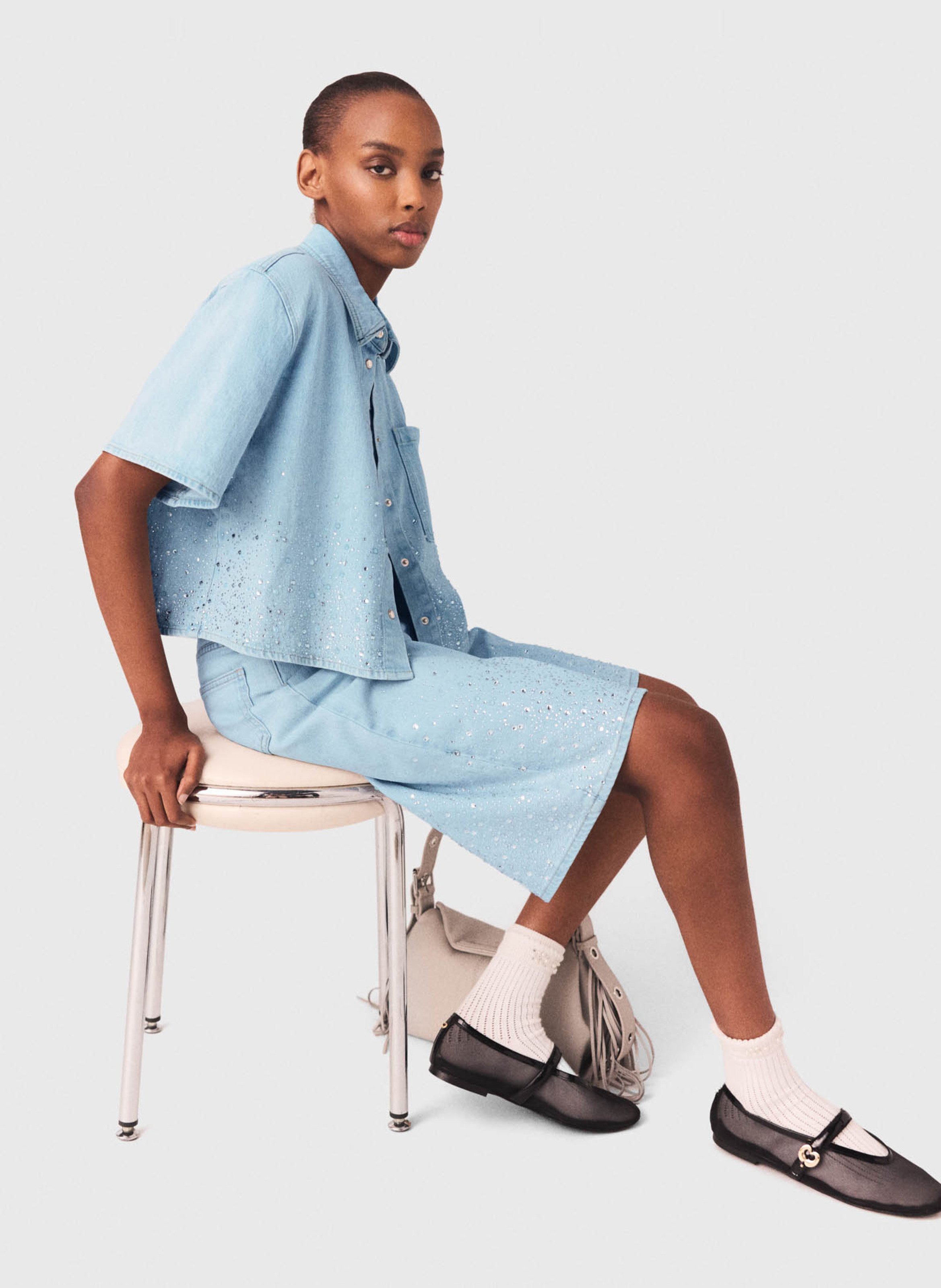 Chemise en denim droite en coton mélangé MAJE Bleu