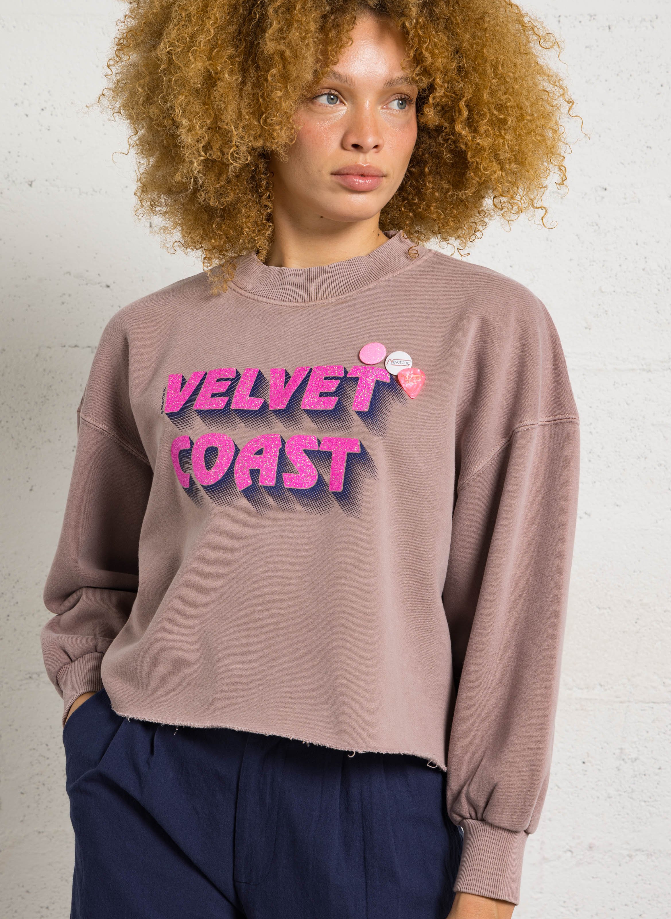 Short sweatshirt with sequin screen printing NEWTONE Beige