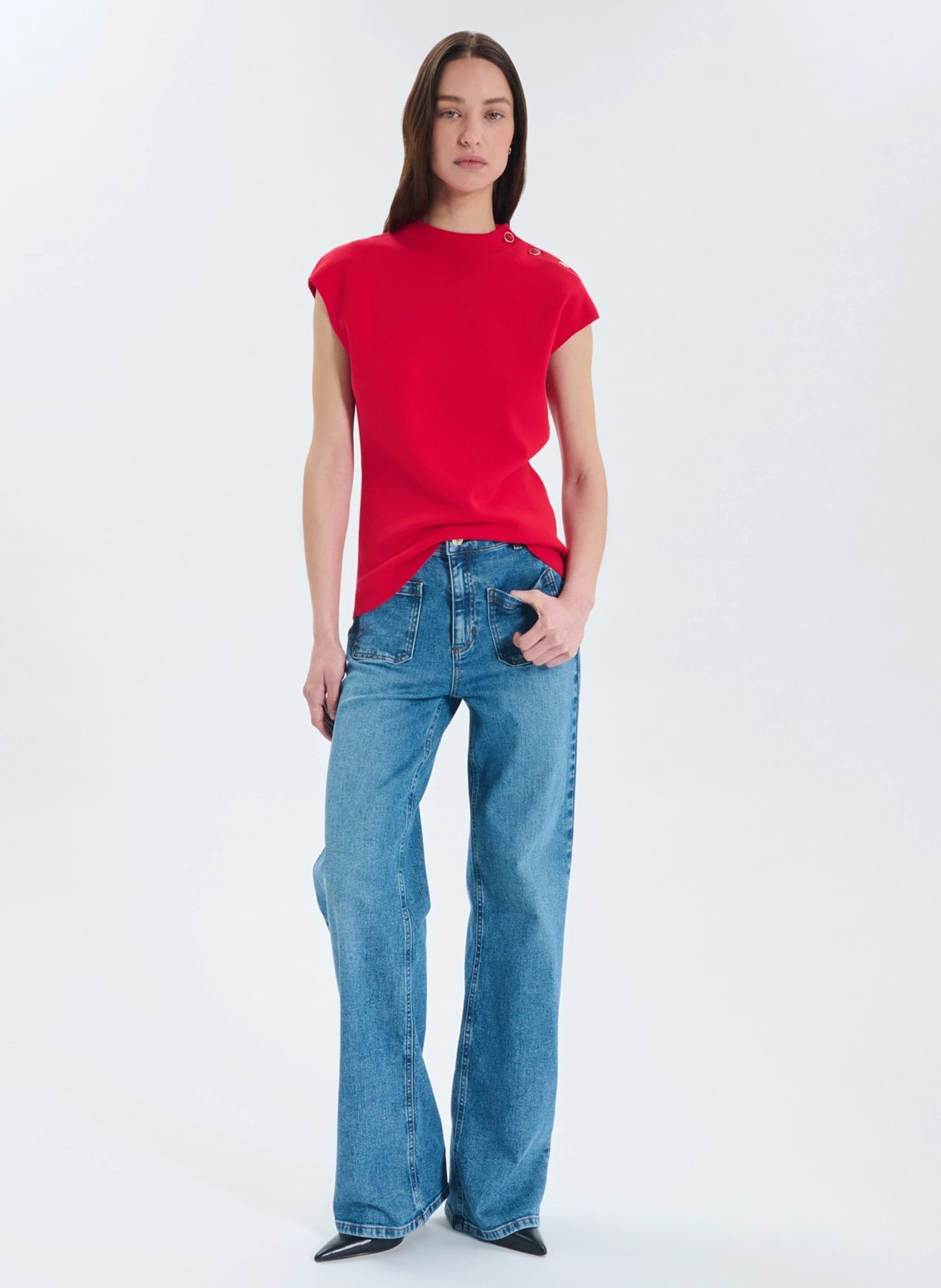 Fitted high-neck cotton blend sweater ZAPA Red