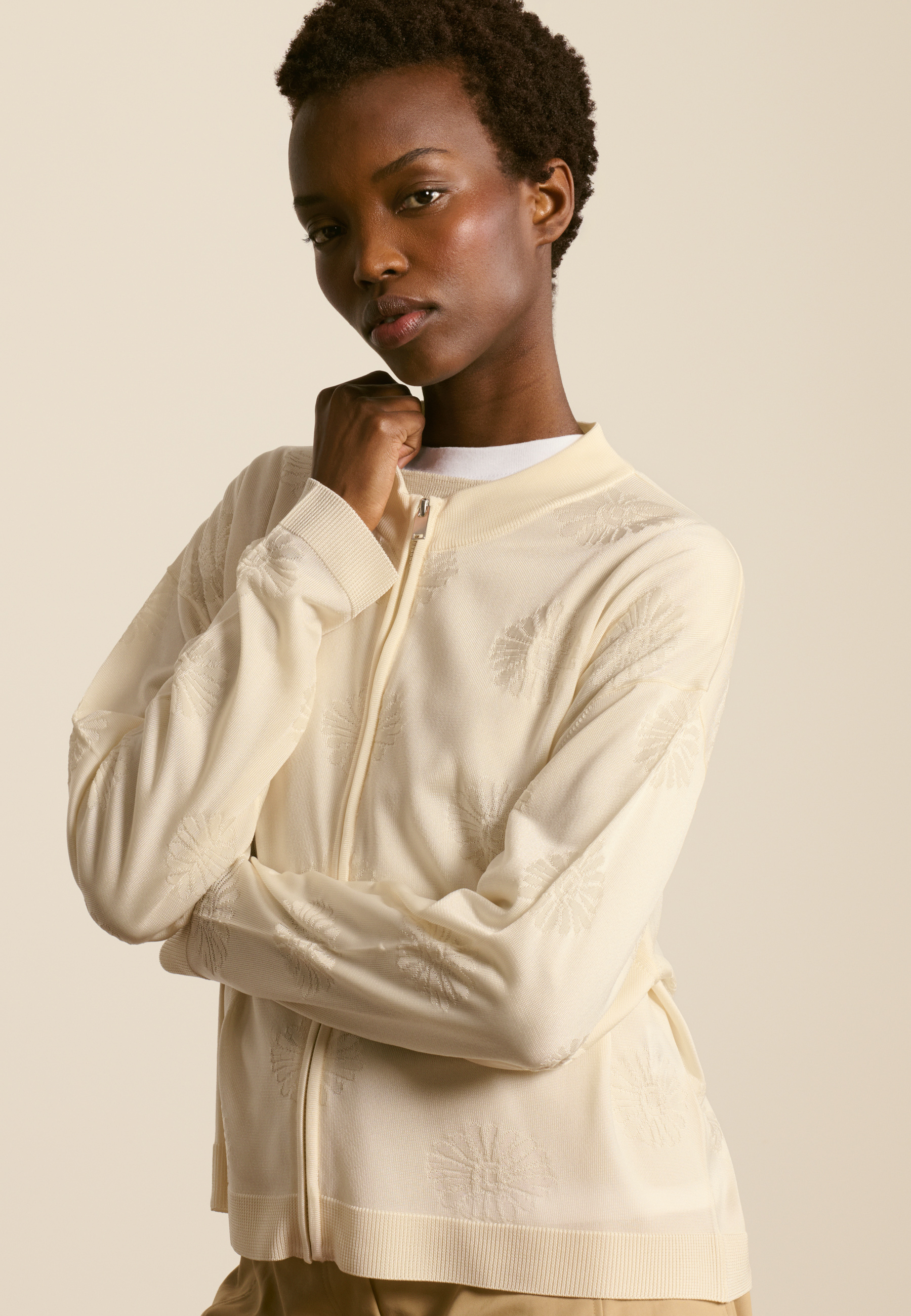 Blouson zippé en fil lumière MAISON MONTAGUT Blanc