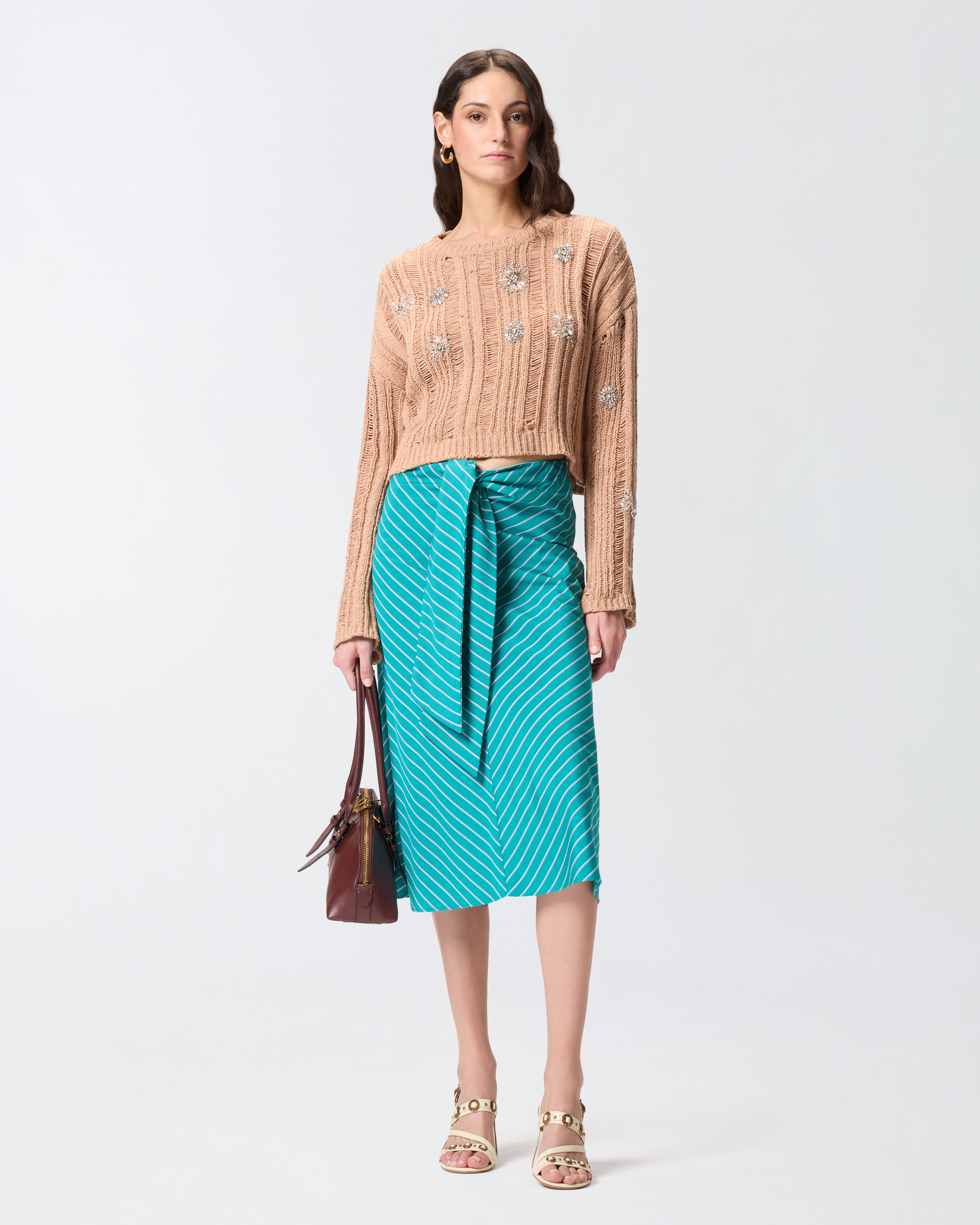 Jupe midi à rayures et ceinture PINKO Violet