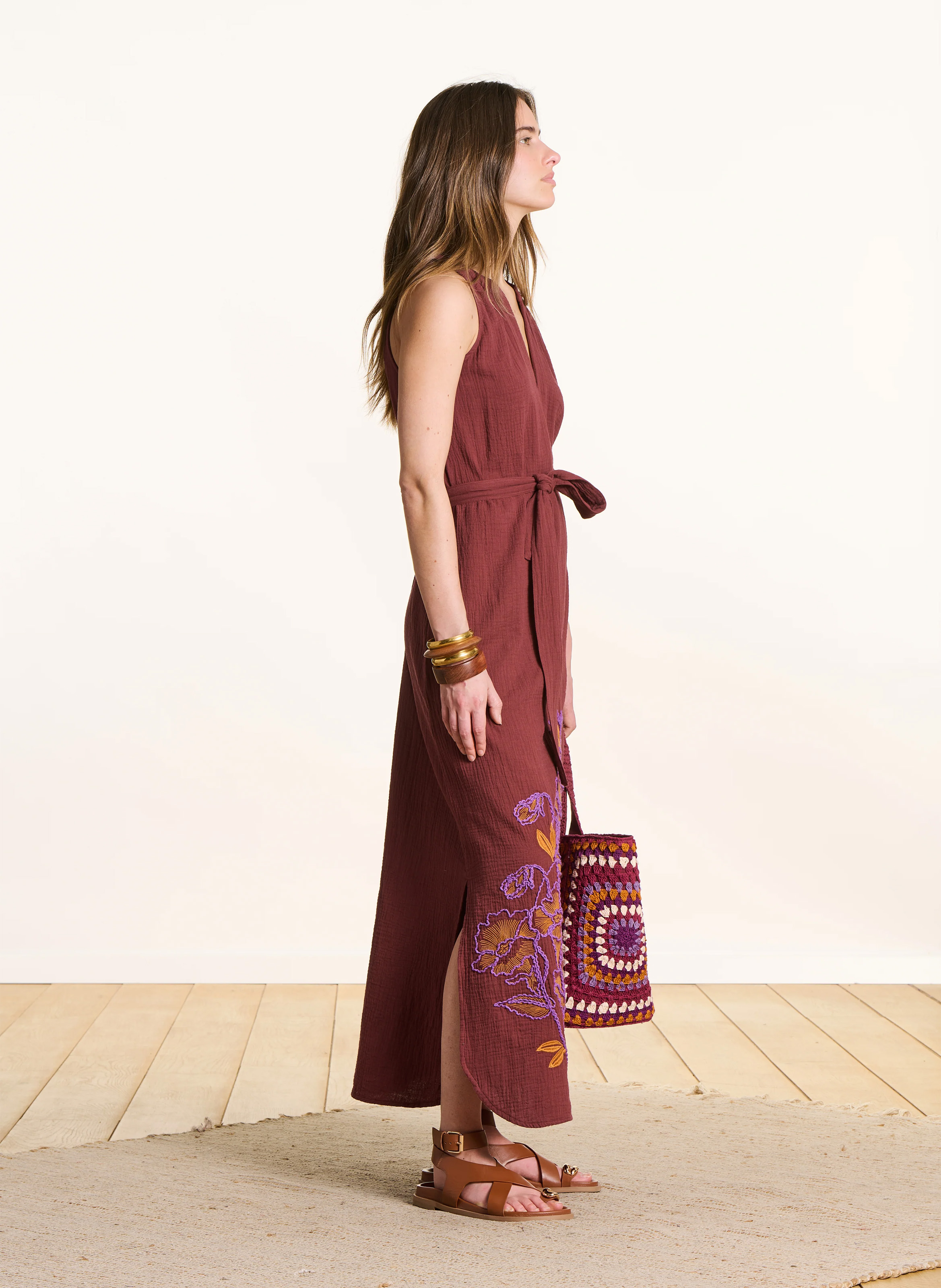 Robe longue droite en coton bio LA FEE MARABOUTEE Marron