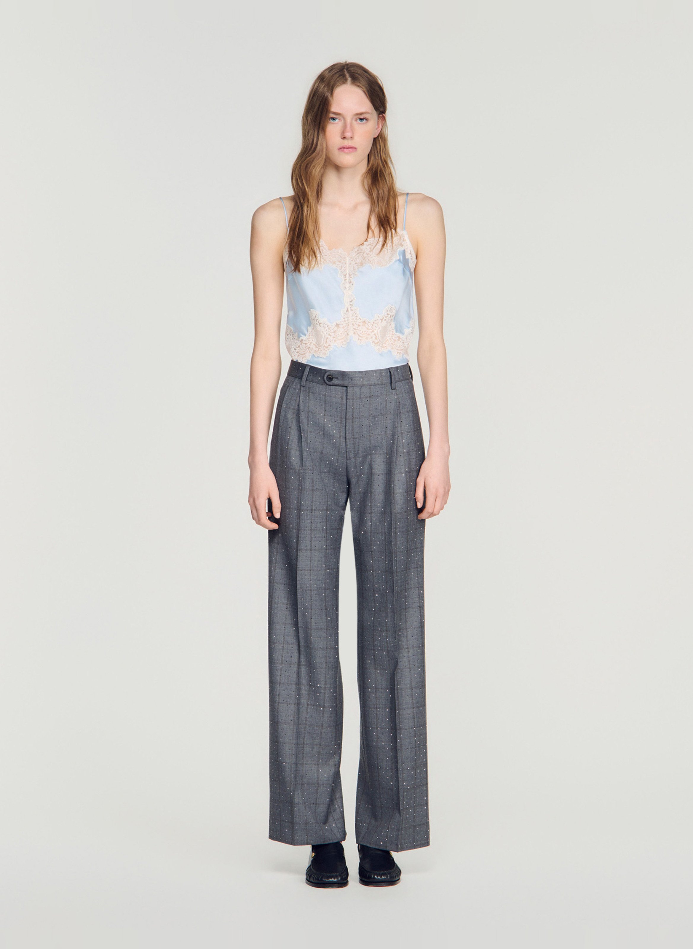 Pantalon large en laine SANDRO Gris