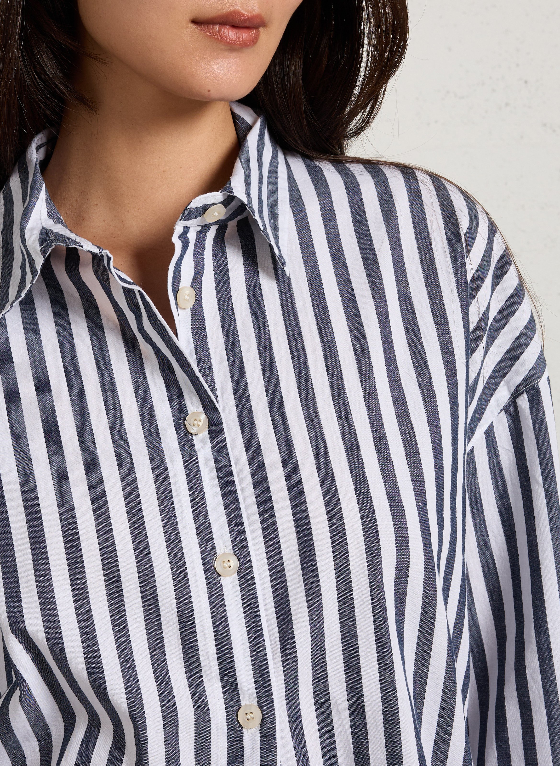 Oversized Striped Long Shirt AMERICAN VINTAGE White