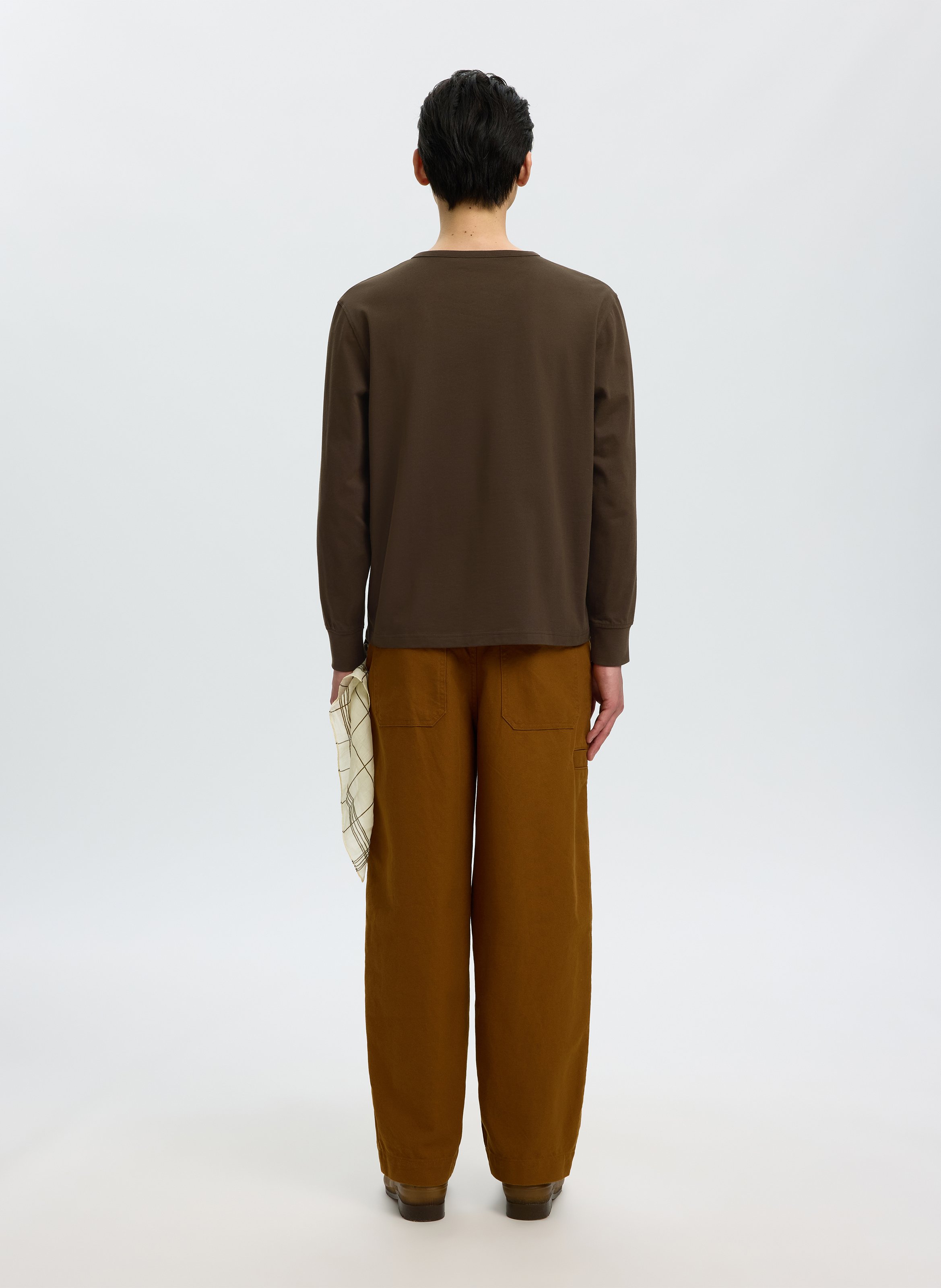 Tee-shirt col rond boutonné uni SELECTED Marron