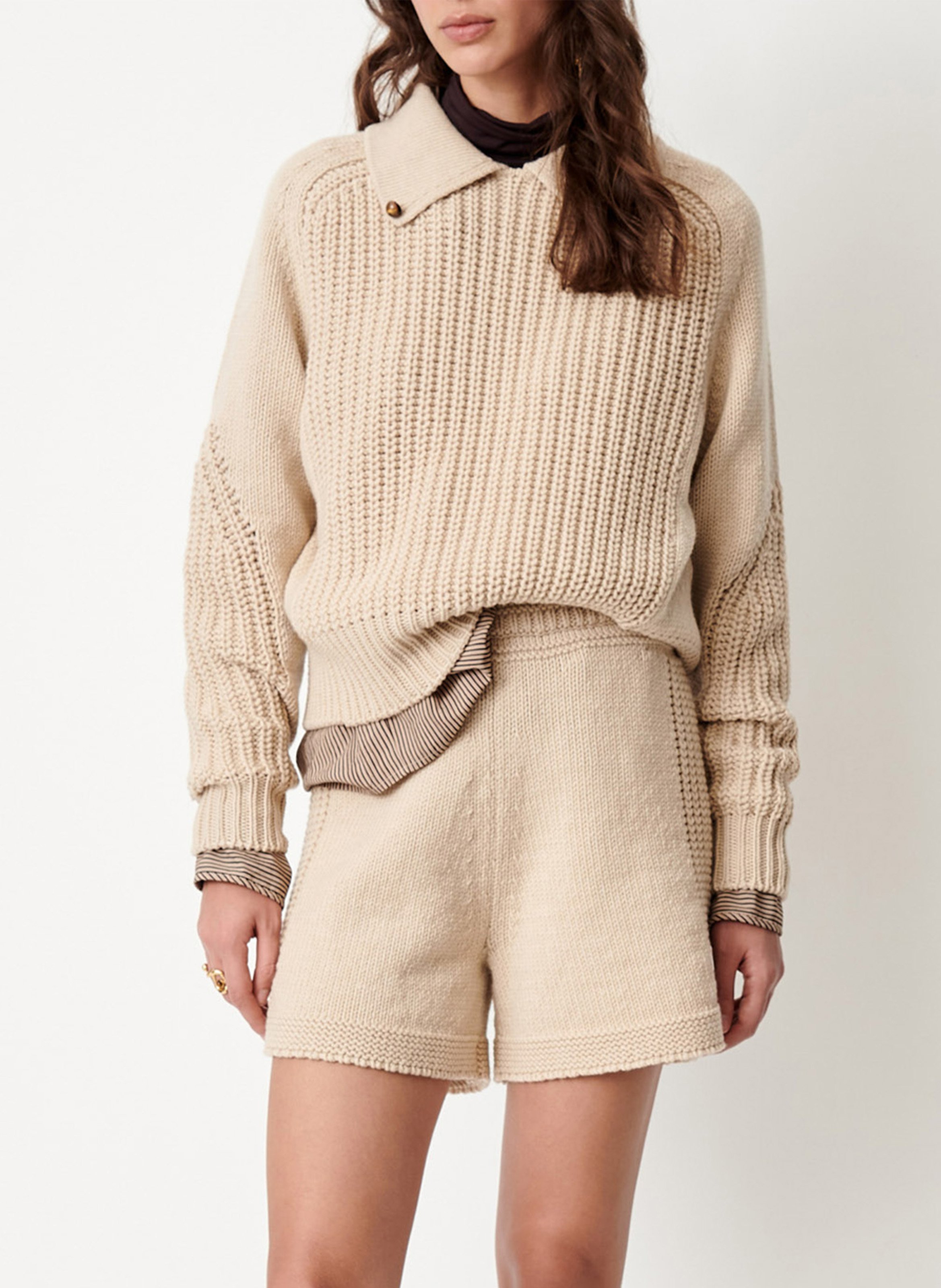 Wool sweater with classic collar SESSUN Beige