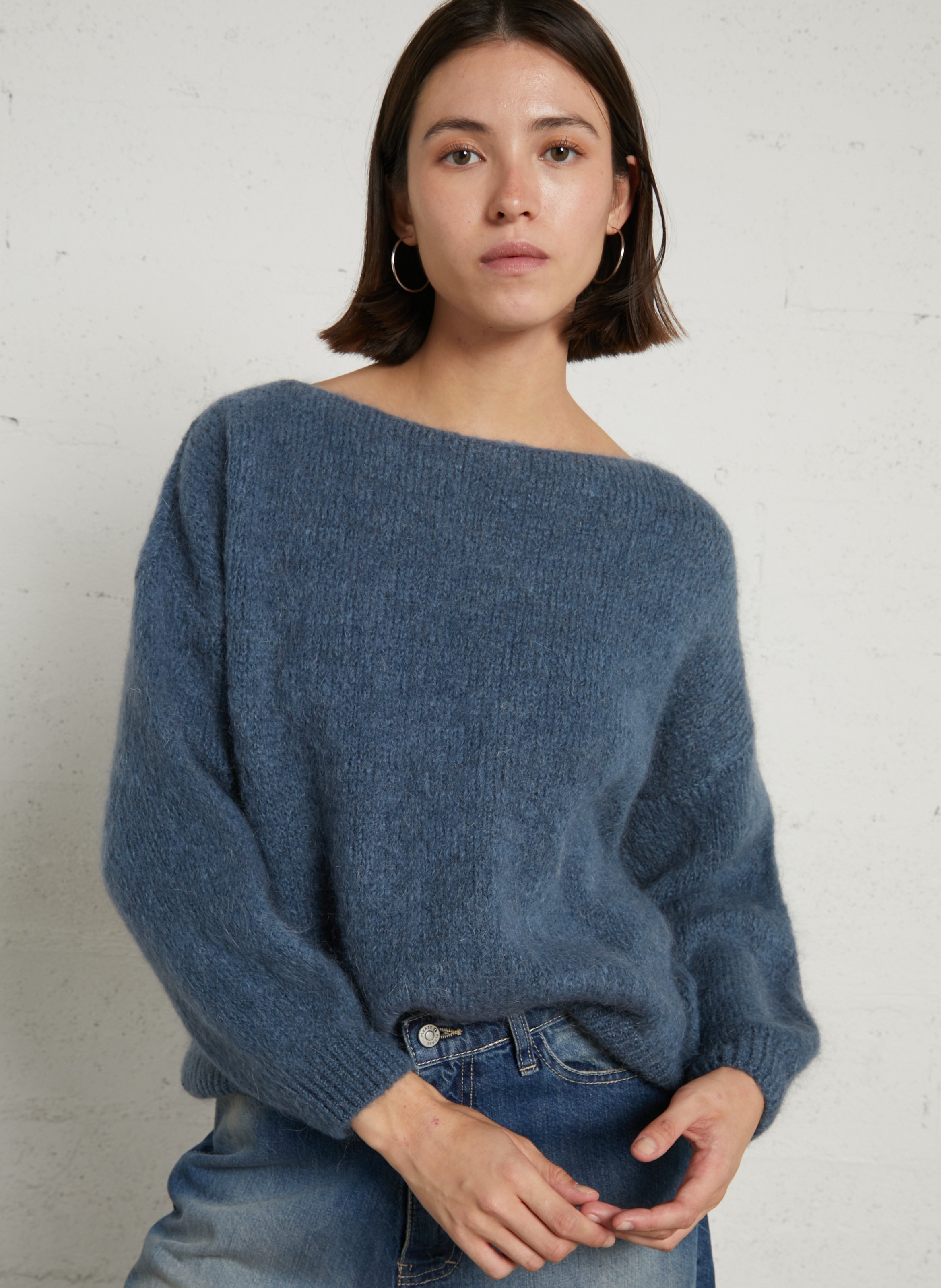 Trui met ronde hals | wolblend PLEASE Blauw