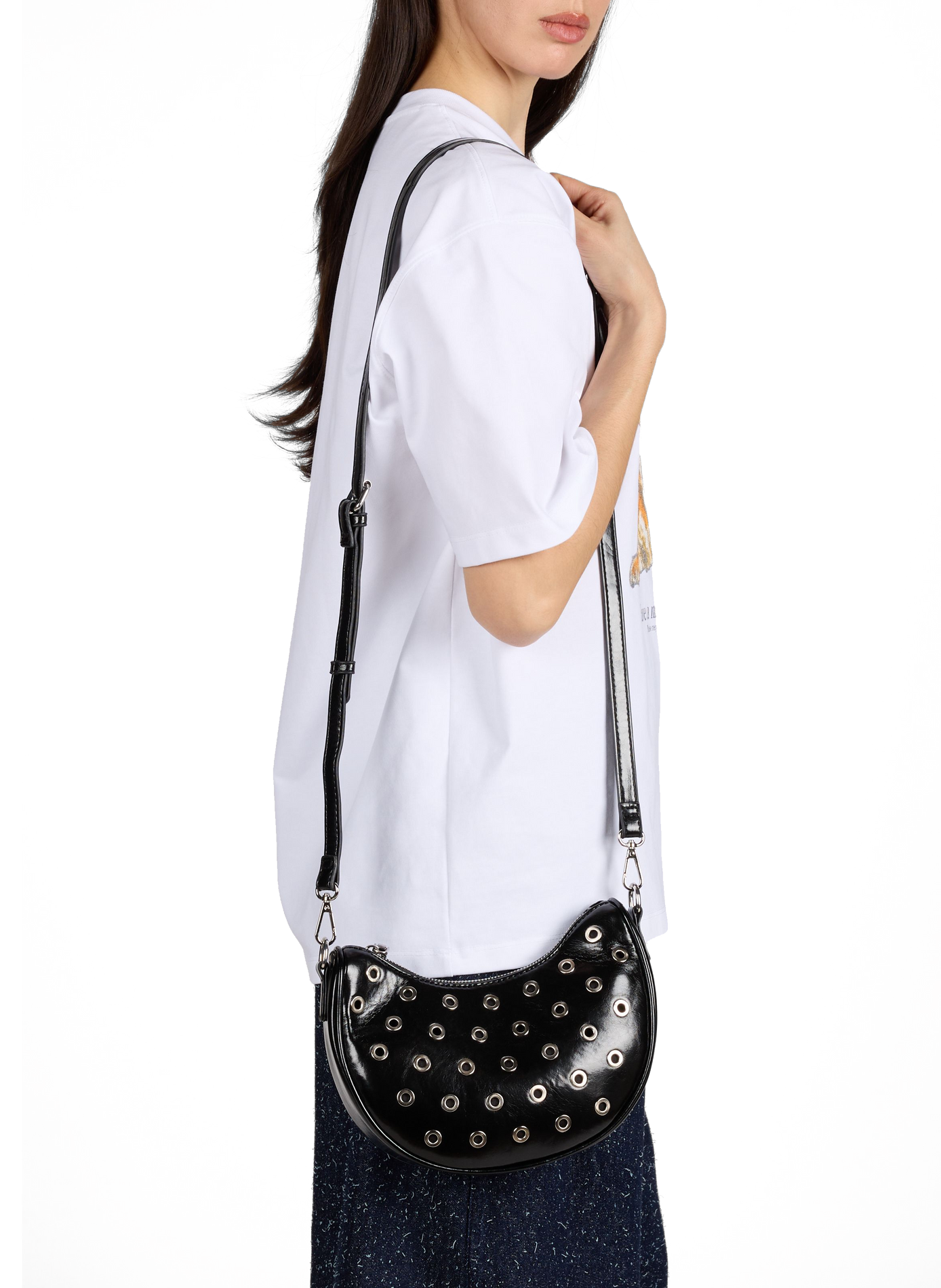 Shoulder bag with eyelets AU PRINTEMPS PARIS Black