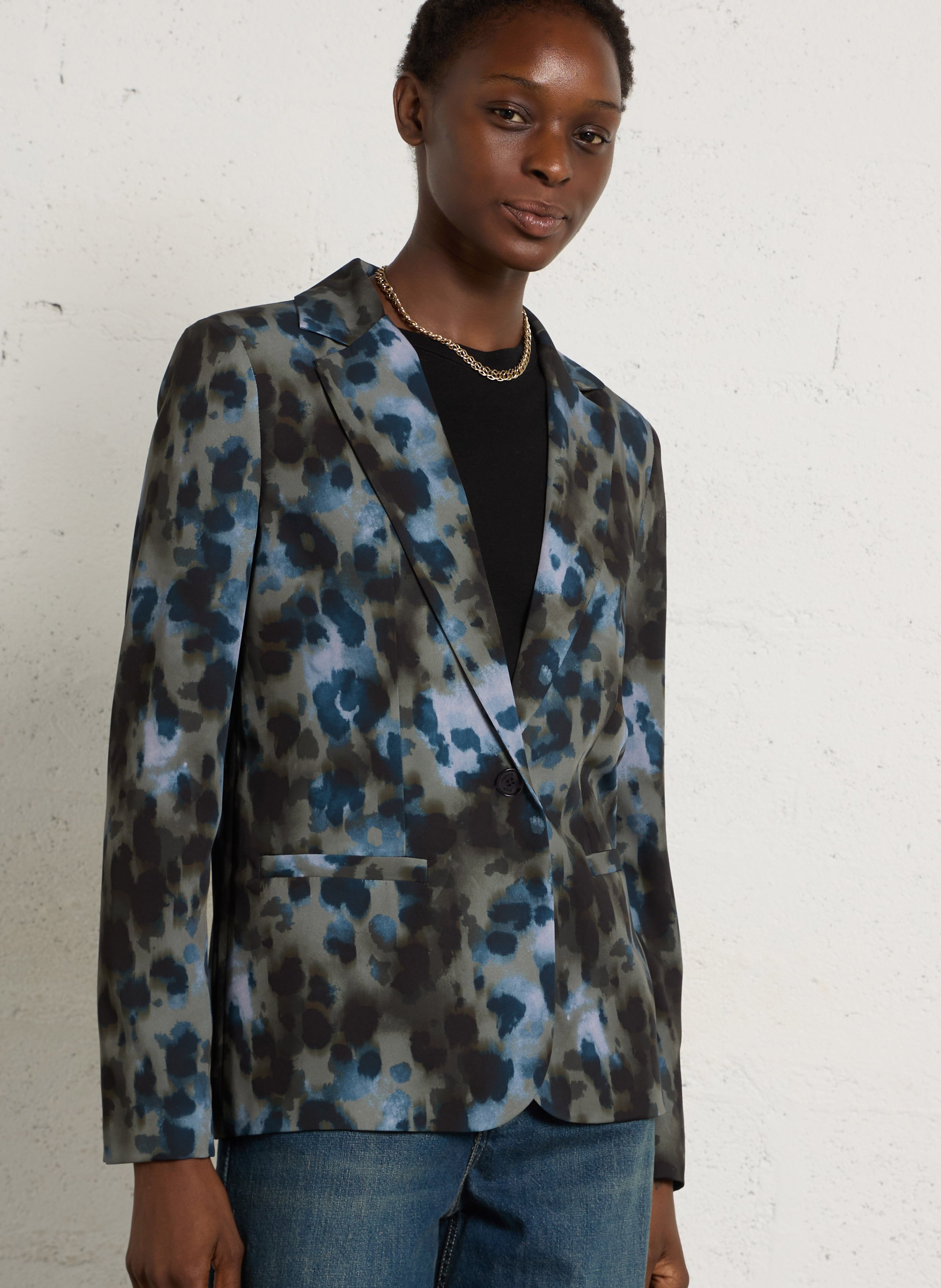 Bedruckter Fließblazer PLEASE Blau