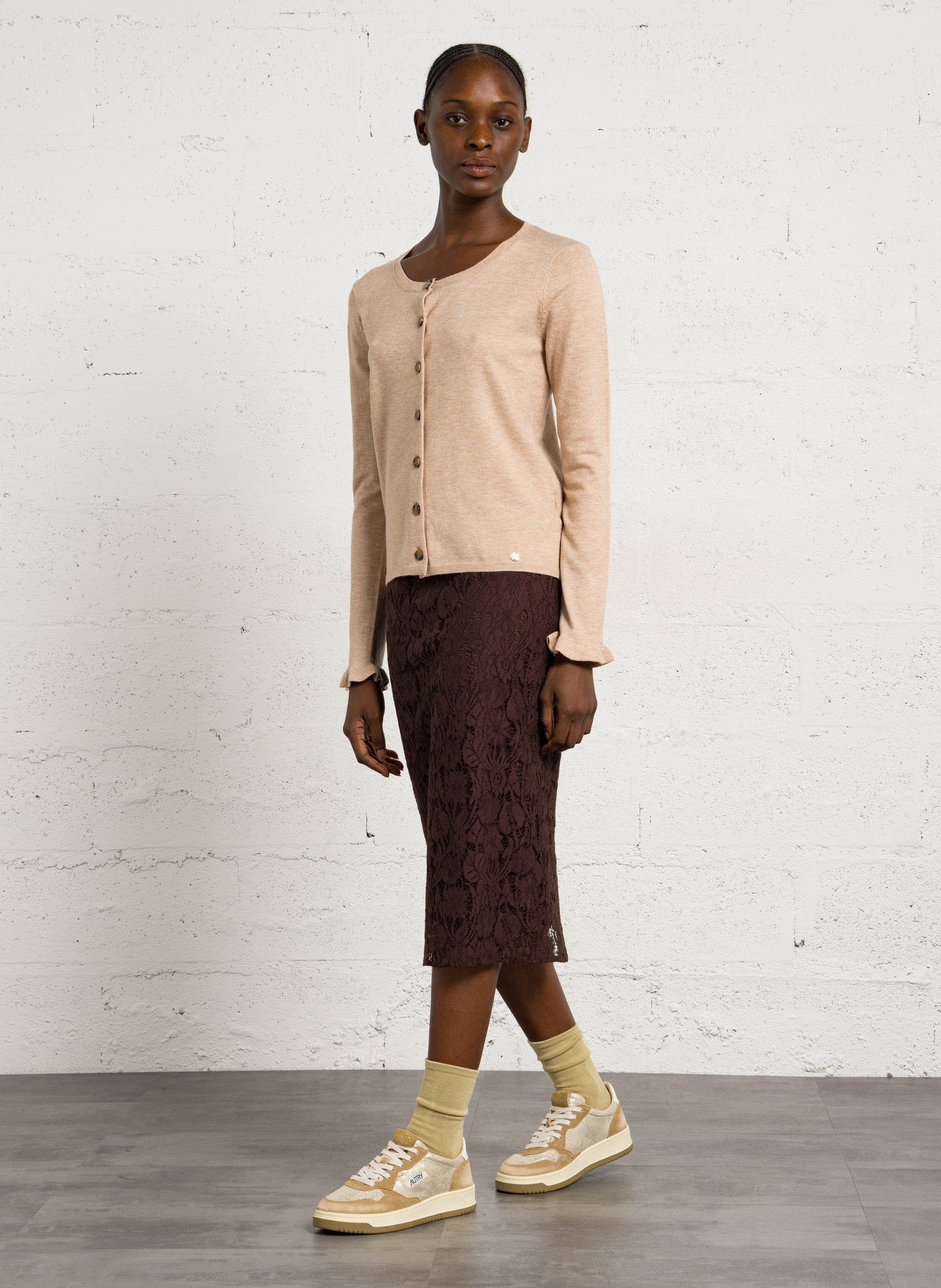 Straight cotton-blend sweater with round neck LA PETITE ETOILE Beige
