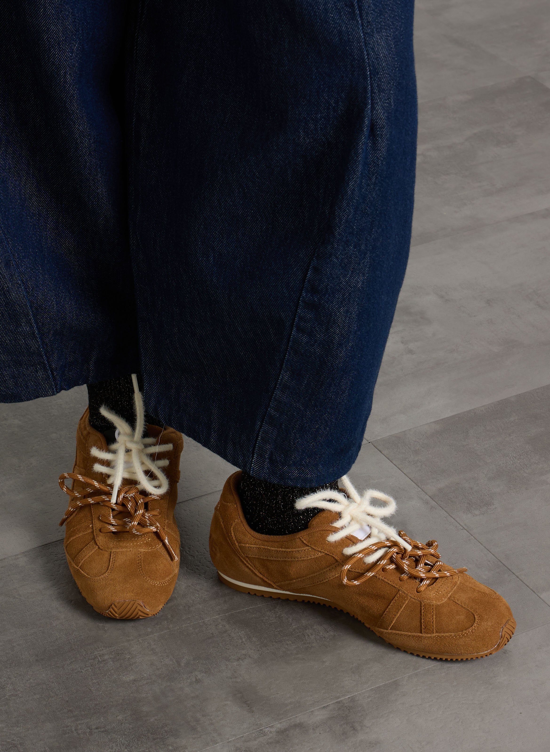 Suede leather low-top sneakers NO NAME Brown