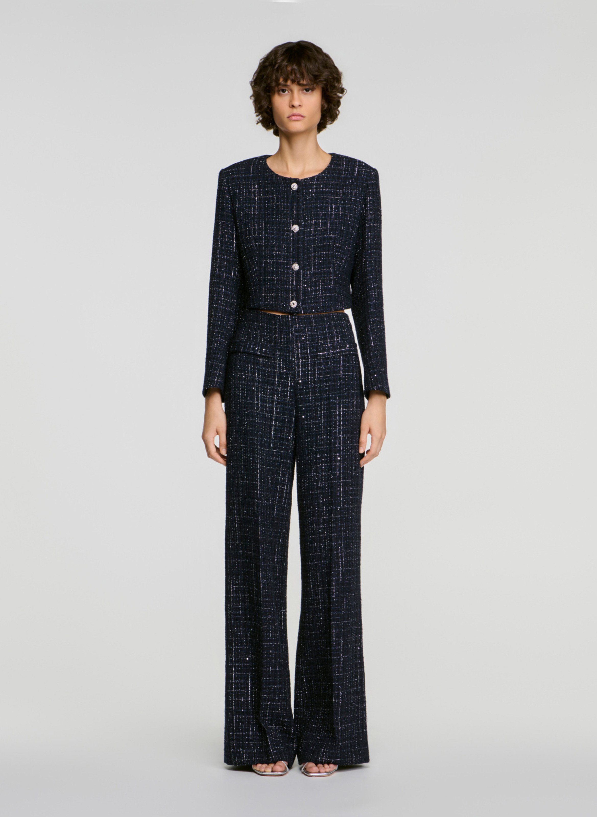Fitted short jacket in blended cotton. SANDRO Blue