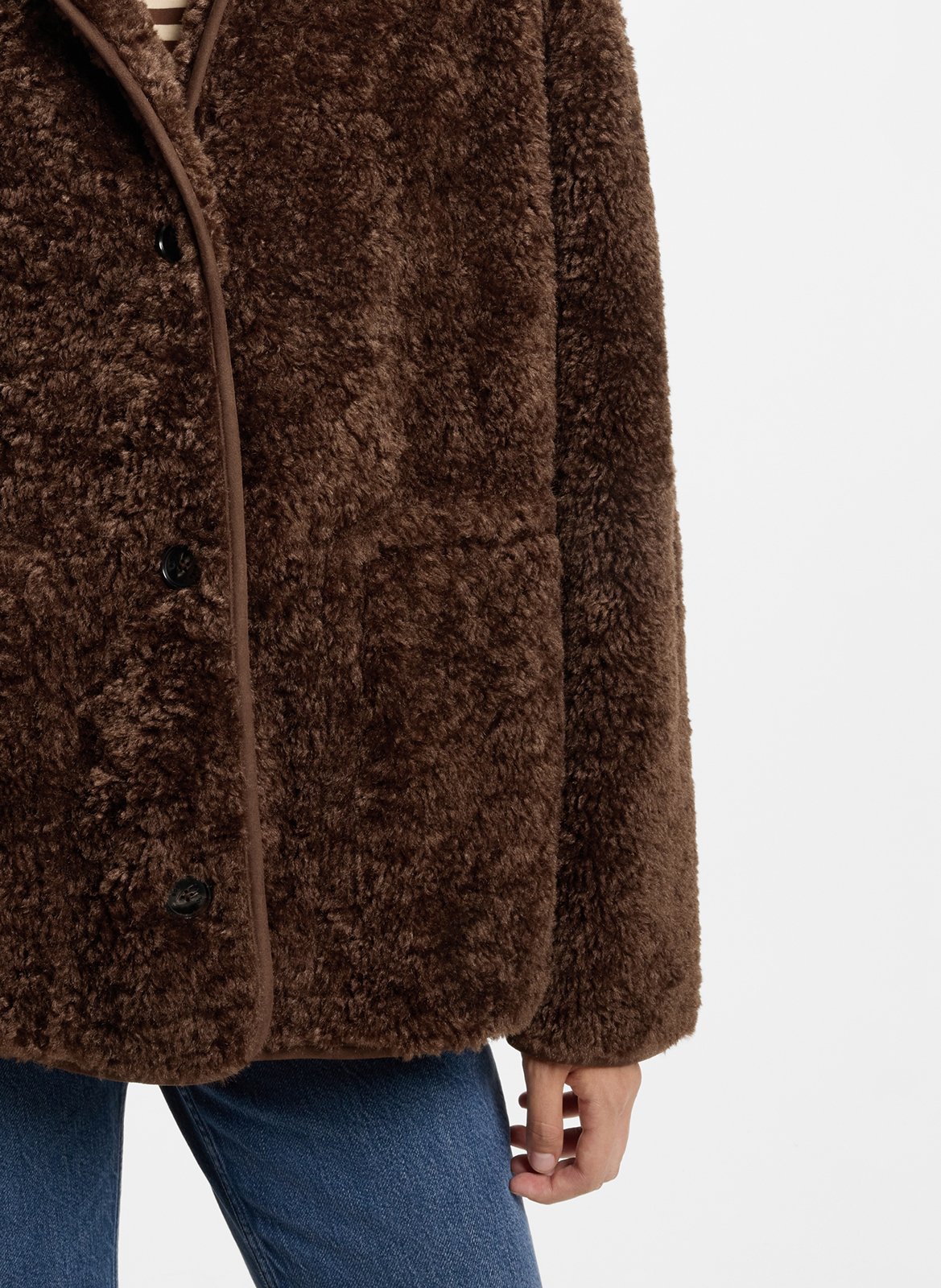 Straight-cut button-up teddy coat BOSS Brown