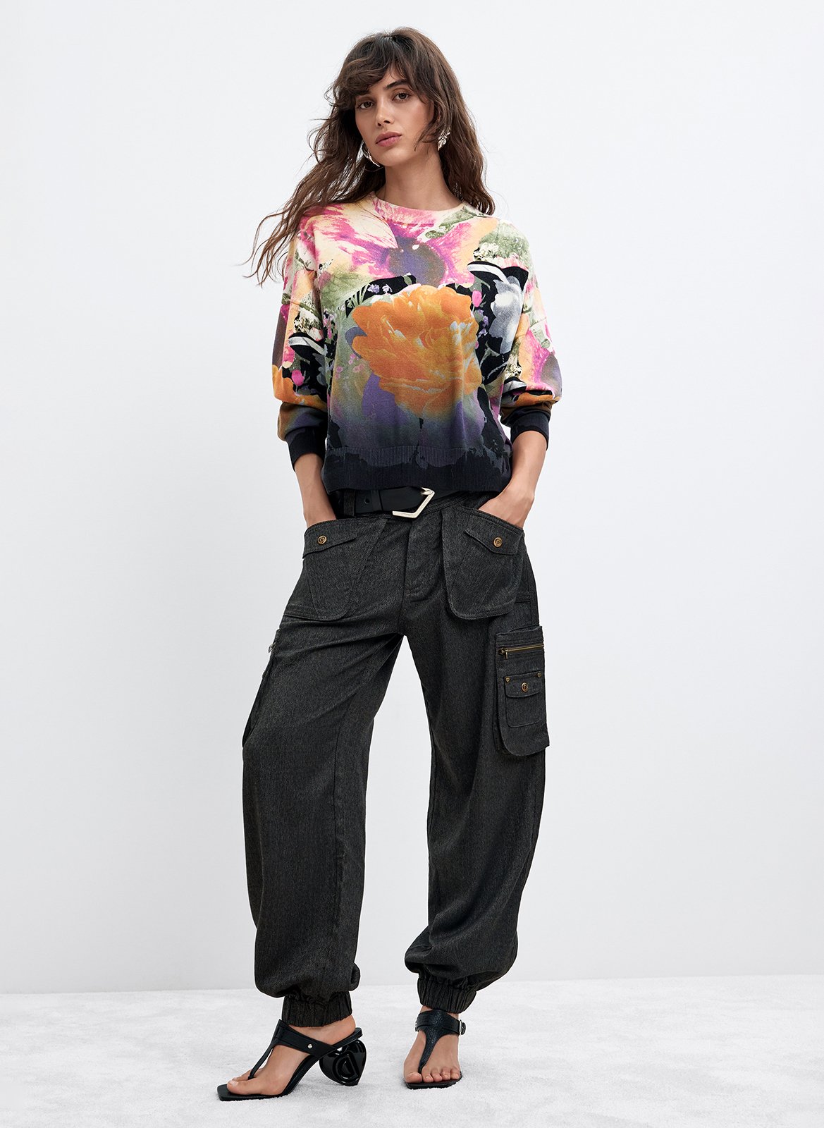 Pull droit col rond en coton mélangé DESIGUAL Noir