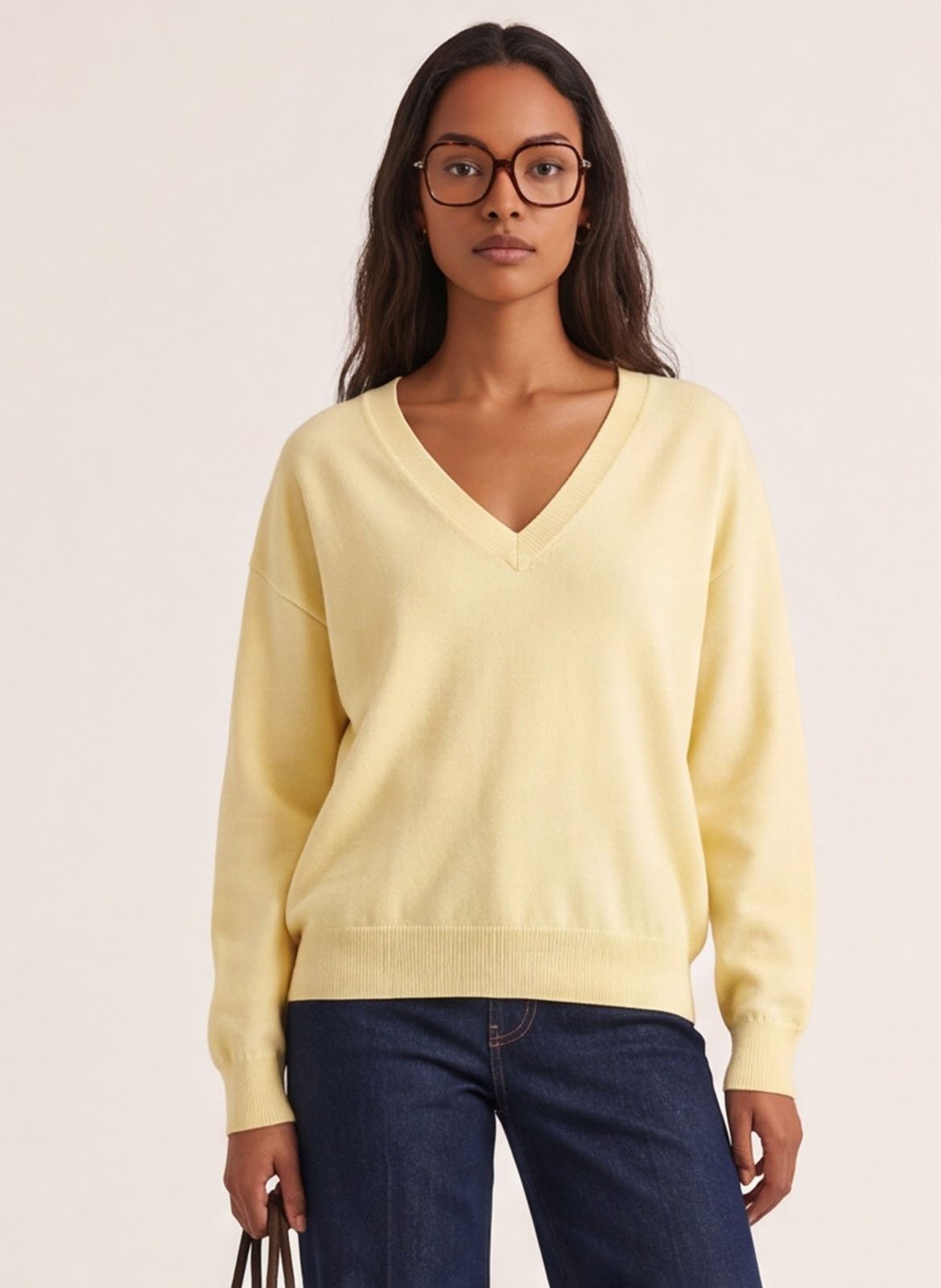 Rechte broek met V-hals in effen kleur KOOKAI Geel