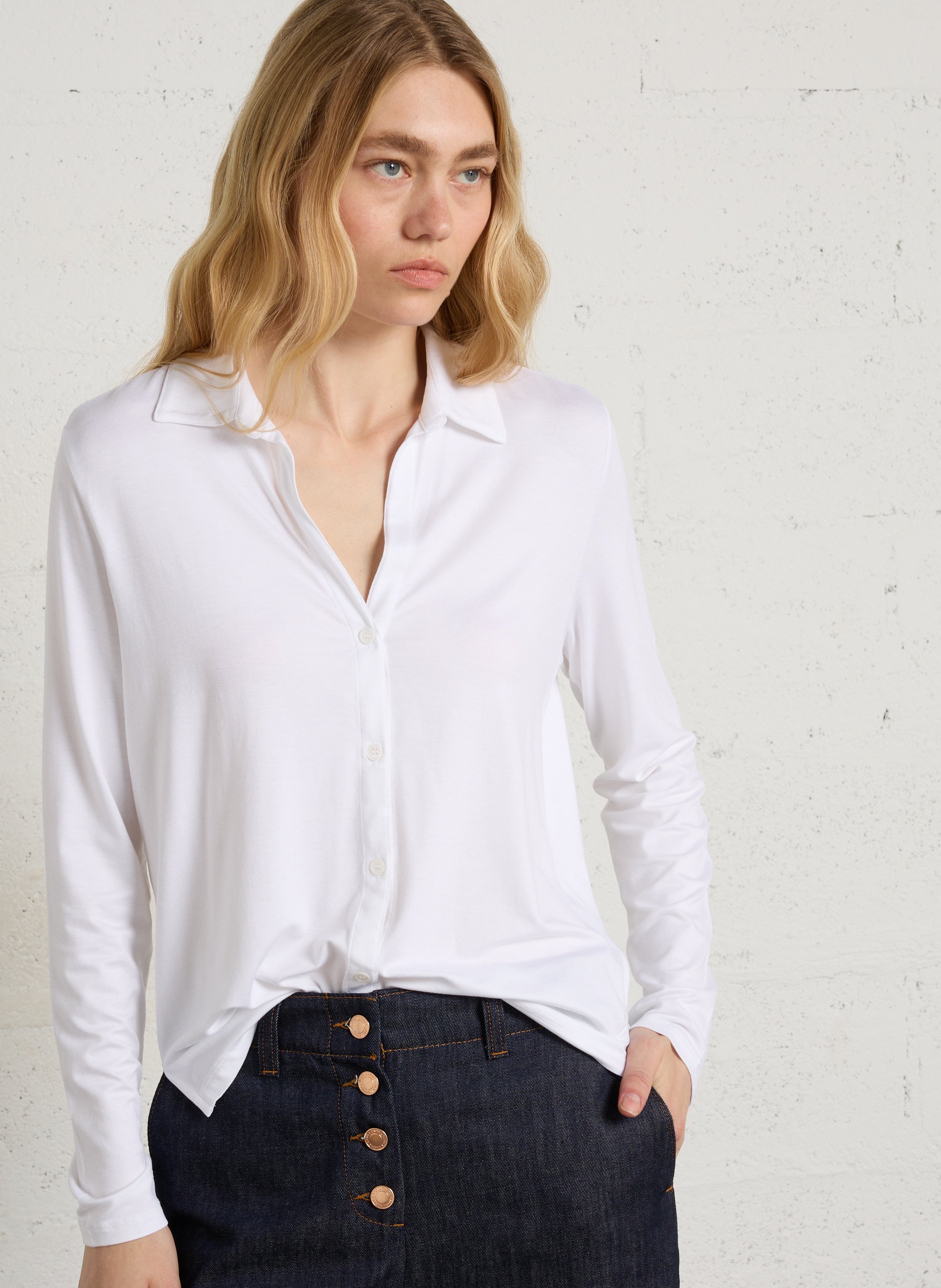 Loose Fit Classic Collar Top MAJESTIC FILATURES White
