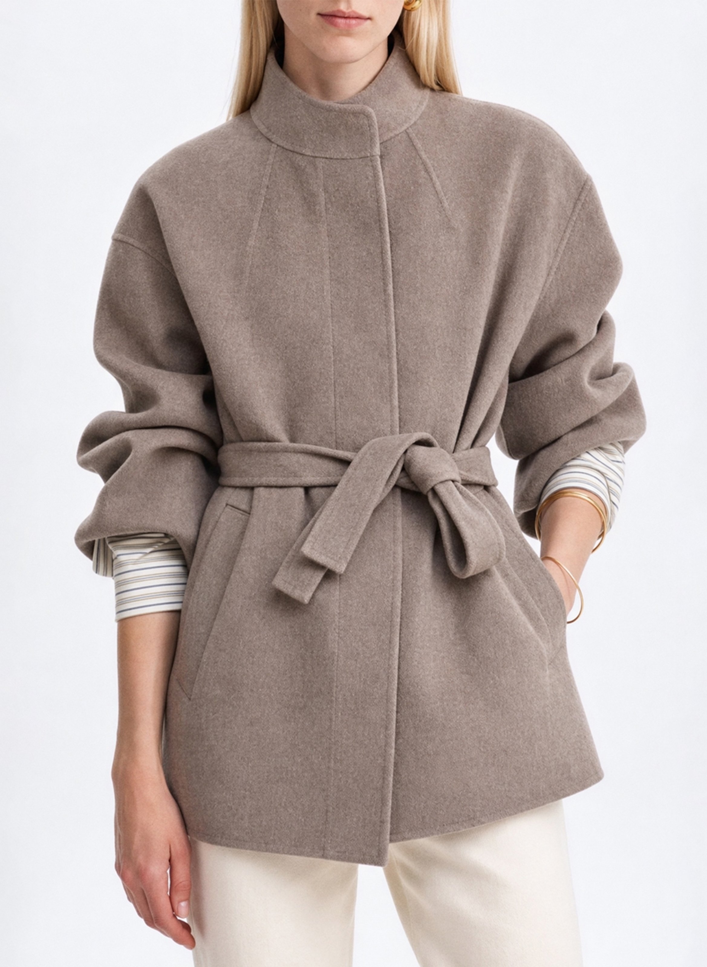 Solid Belted Wool Blend Jacket VANESSA BRUNO Beige