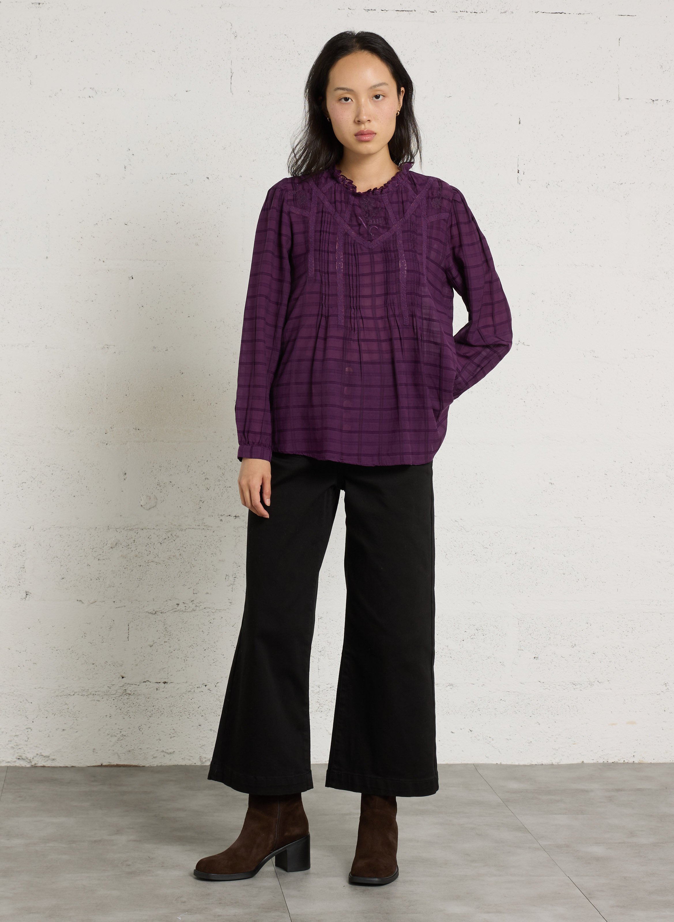 Blouse col rond brodée SUD EXPRESS Violet